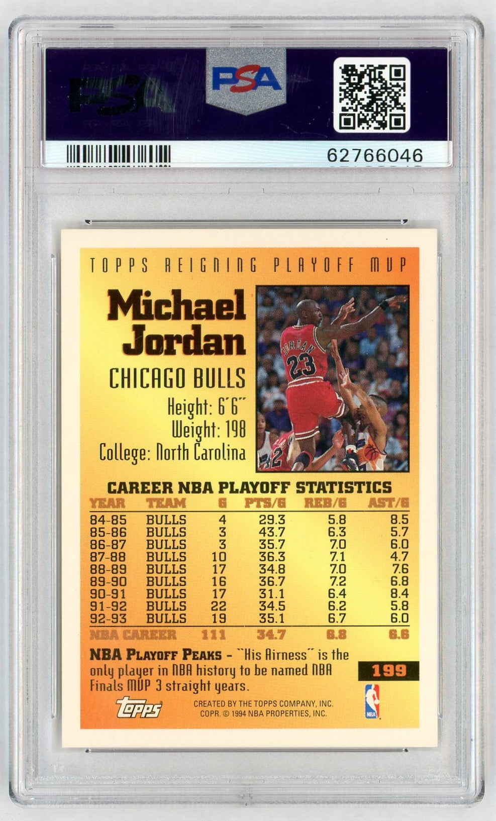 1993 Topps Gold Michael Jordan #199 PSA 7