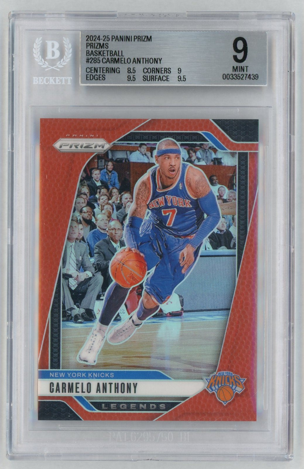 2024 Prizm #285 Carmelo Anthony Basketball Prizm /225 BGS 9