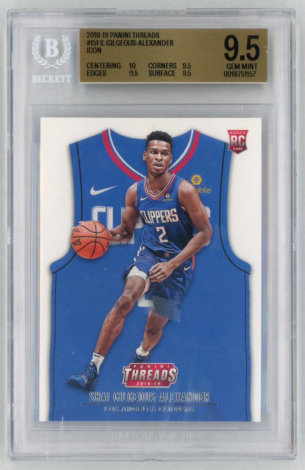 2018-19 Panini Threads #151 Shai Gilgeous-Alexander Rookie RC Icon BGS 9.5