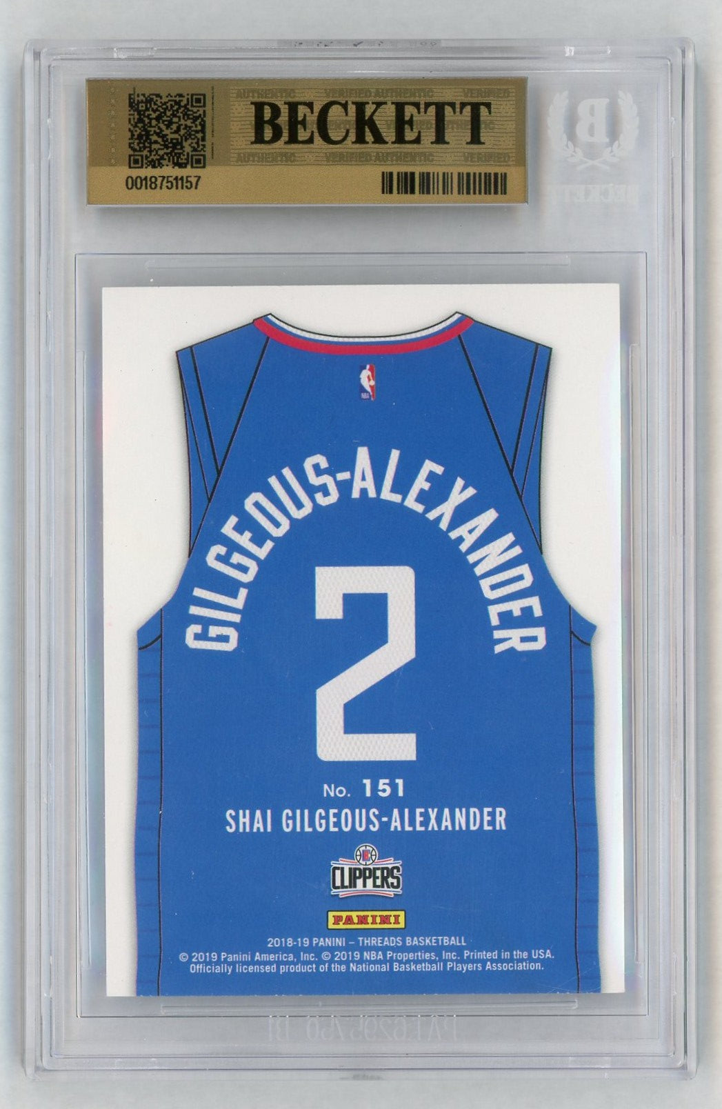 2018-19 Panini Threads #151 Shai Gilgeous-Alexander Rookie RC Icon BGS 9.5
