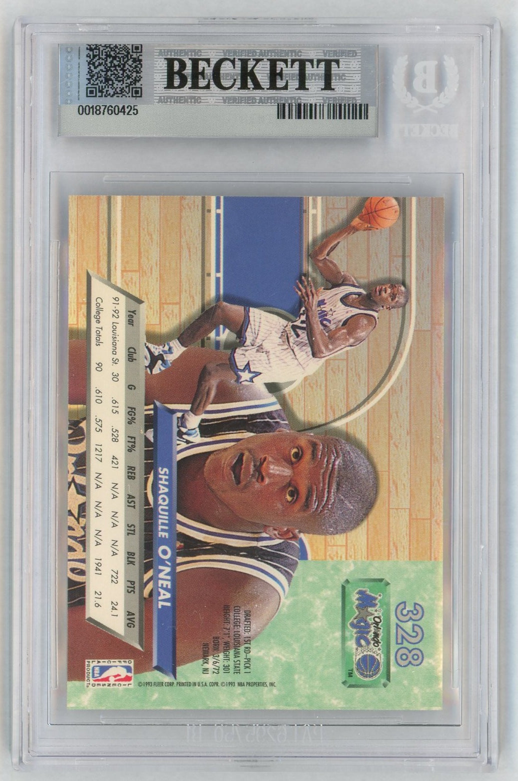 1992-93 Ultra #328 Shaquille O'Neal Rookie RC BGS 8