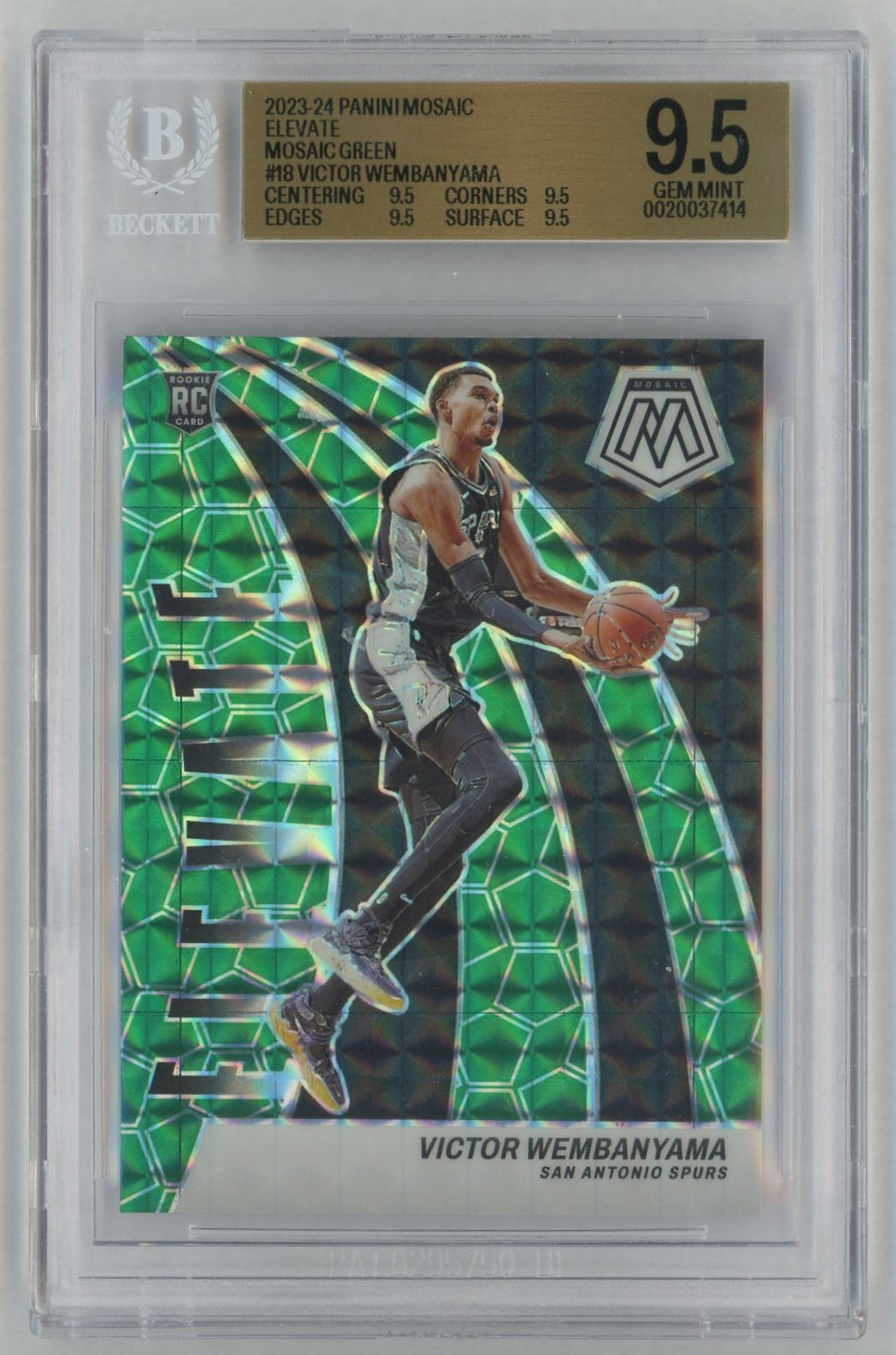 2023-24 Mosaic Victor Wembanyama Green Mosaic Prizm Elevate Rookie RC #18 BGS 9.5