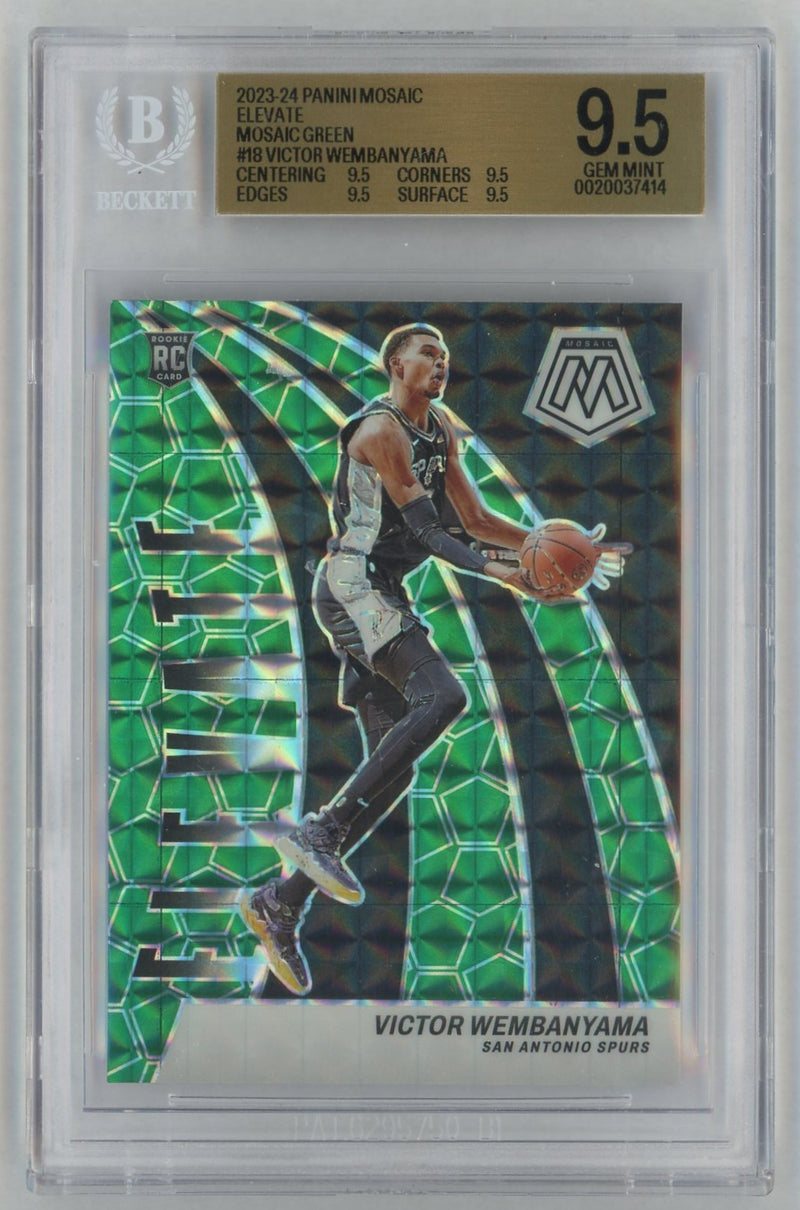 2023-24 Panini Mosaic Elevate Victor Wembanyama #18 Green Beckett 9.5
