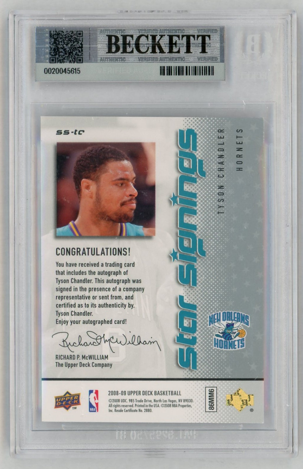 2008-09 Upper Deck Star Signatures #SS-TC Tyson Chandler Auto BGS 8.5