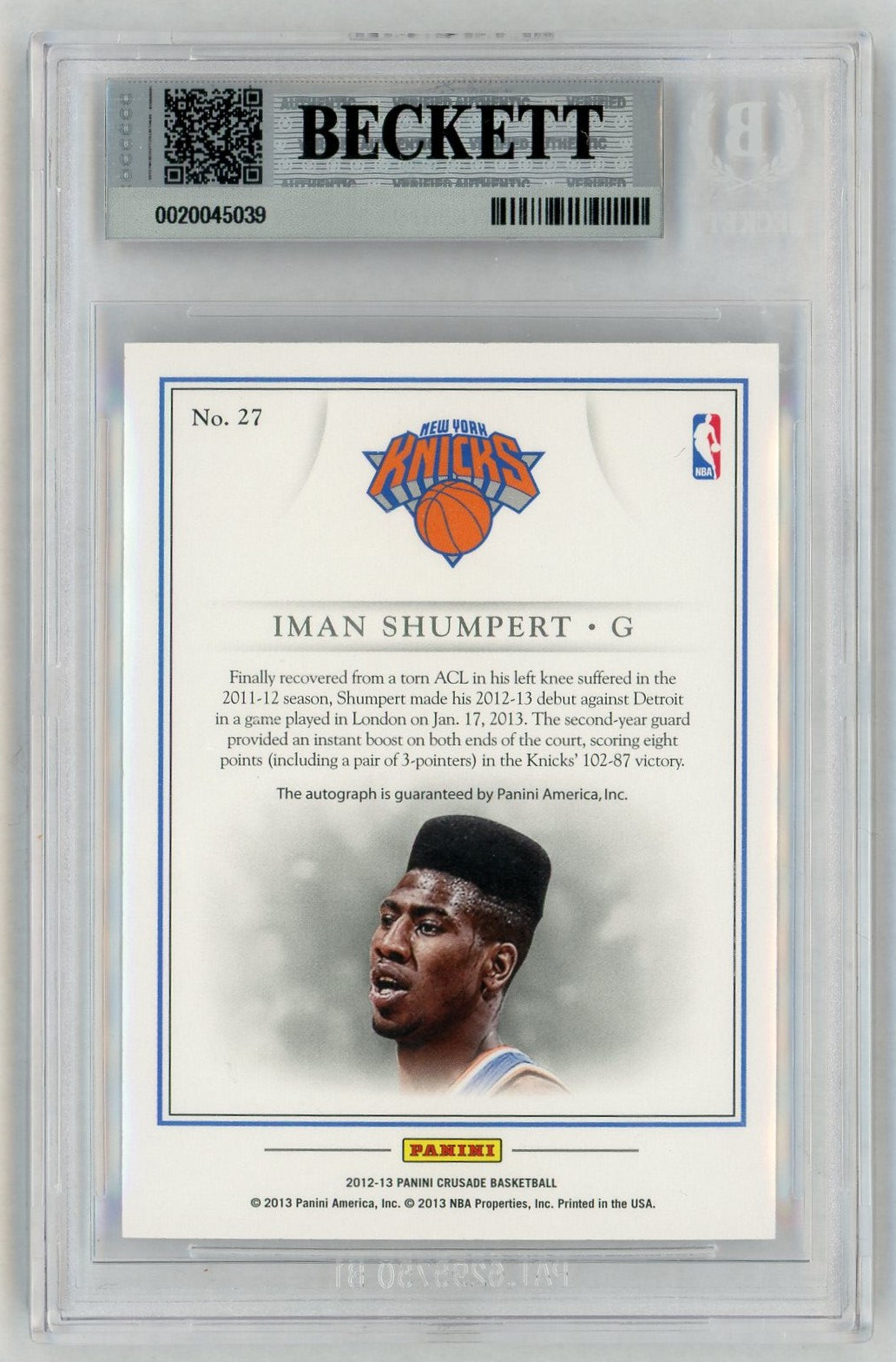2012-13 Panini Crusade #27 Iman Shumpert Quest Rookie RC Auto BGS 9 Auto 10