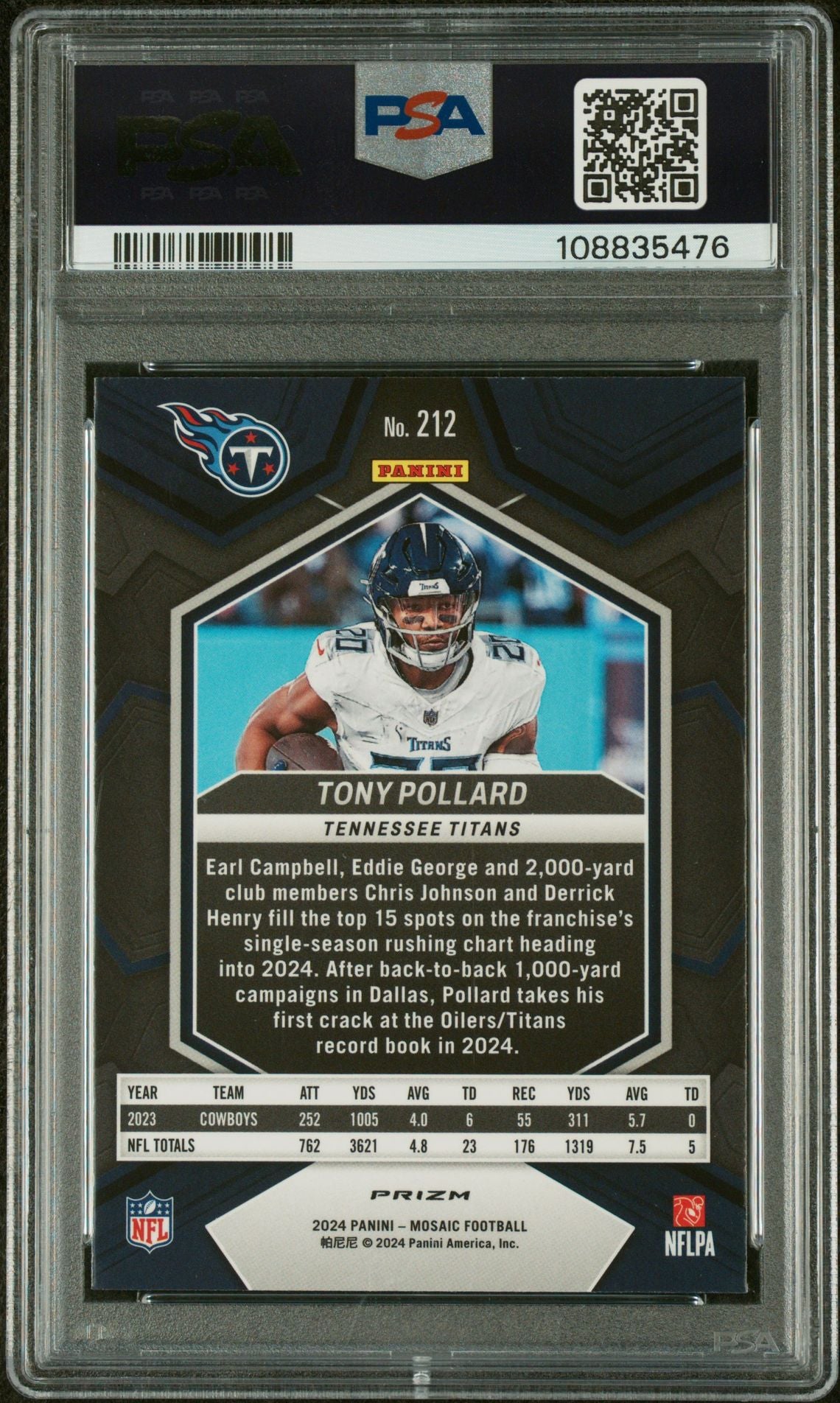 2024 Panini Mosaic Genesis Tony Pollard #212 PSA 10
