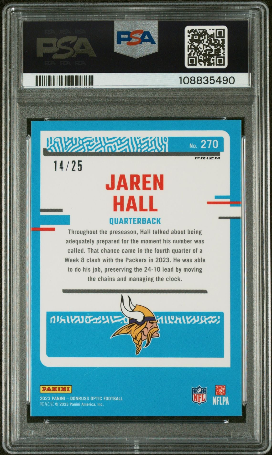 2023 Donruss Optic Black Pandora Jaren Hall #270 /25 PSA 9 RC