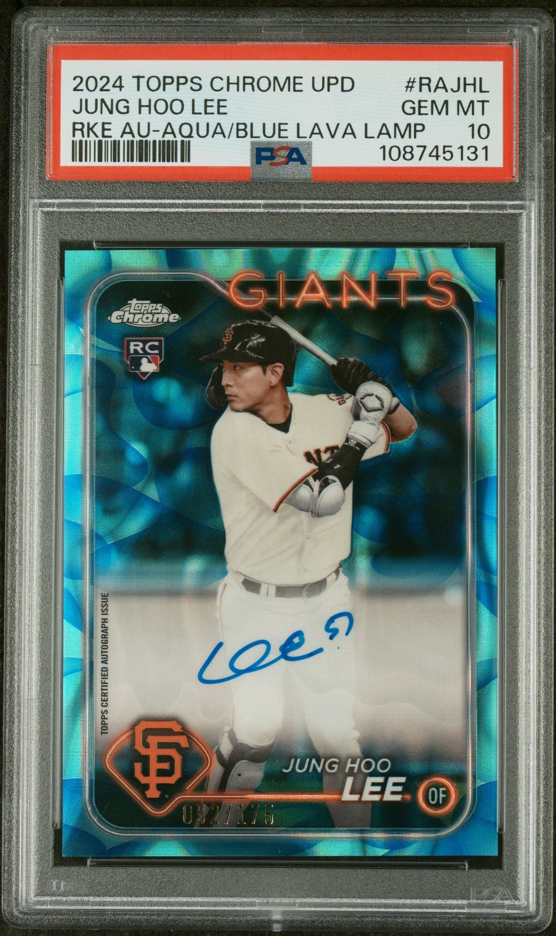 2024 Topps Chrome Update Aqua/Blue Lava Jung Hoo Lee #RA-JHL RC Auto /175 PSA 10