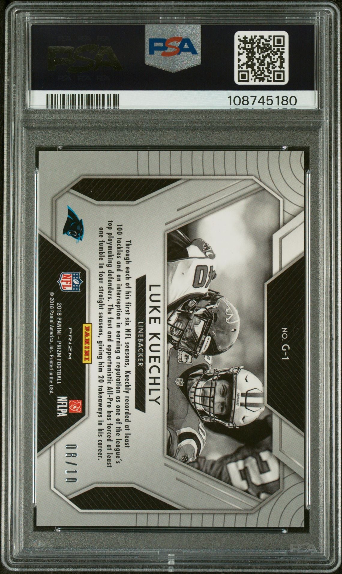 2018 Panini Prizm Grit Luke Kuechly Gold Mojo #G-1 /10 PSA 10