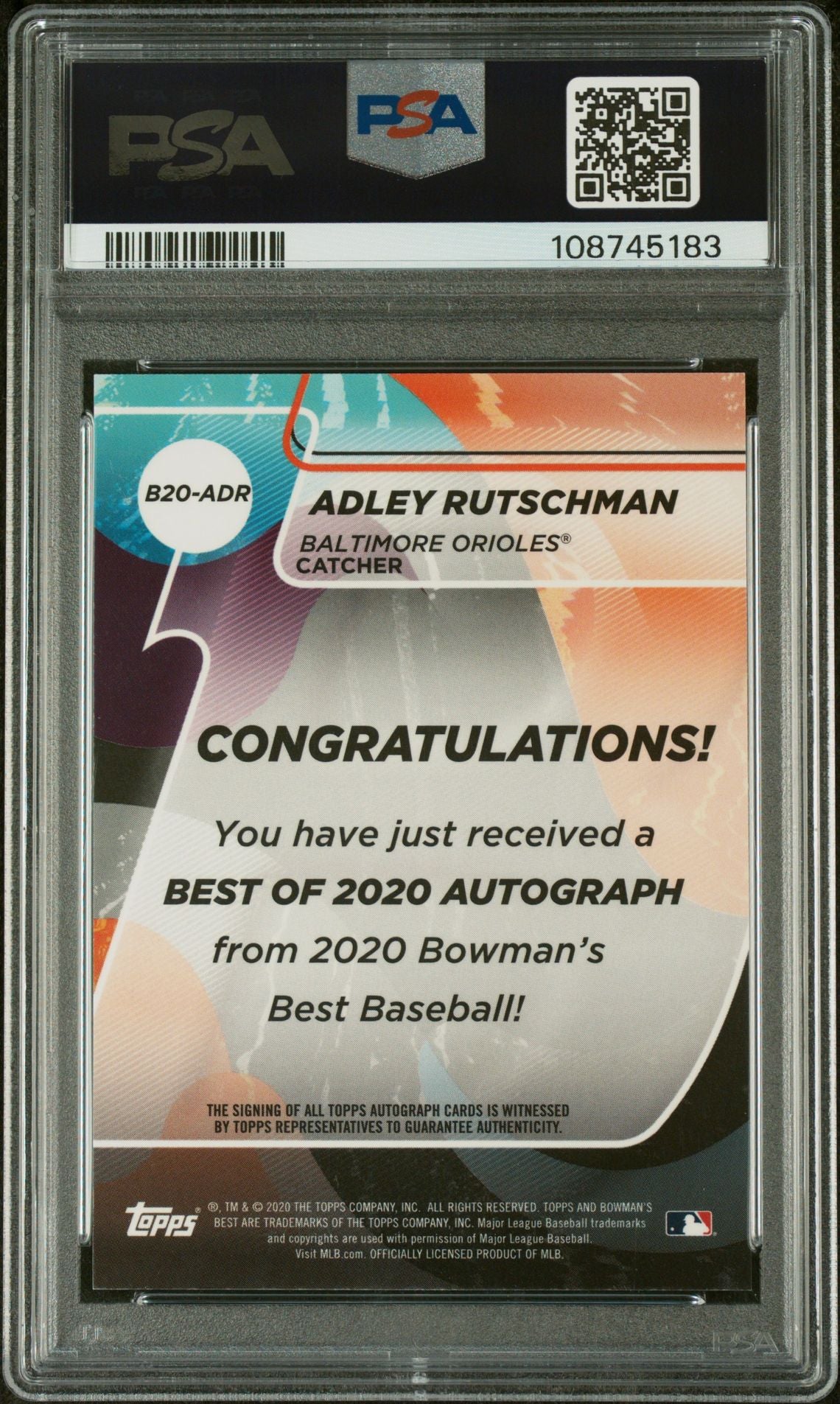 2020 Bowman's Best Best of 2020 Autographs Adley Rutschman #B20ADR PSA 10