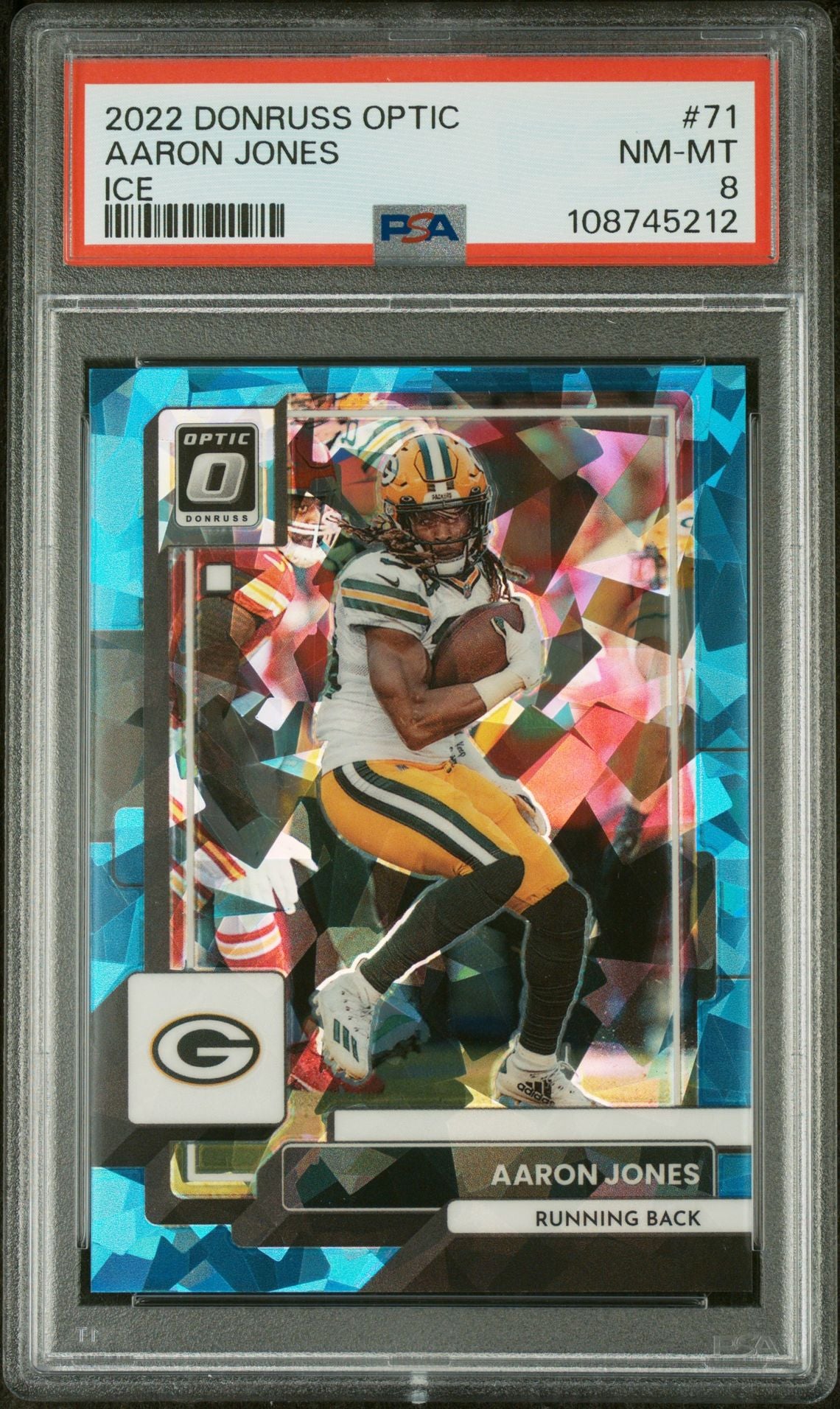 2022 Donruss Optic #71 Aaron Jones Ice /15 PSA 8