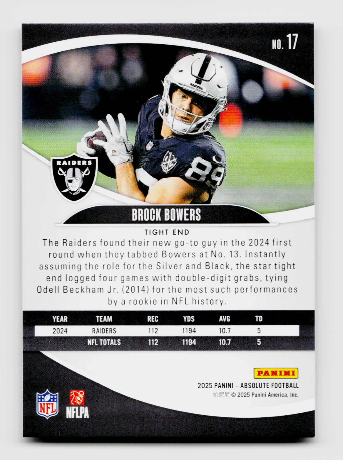2025 Absolute #17 Brock Bowers Gold SSP /10