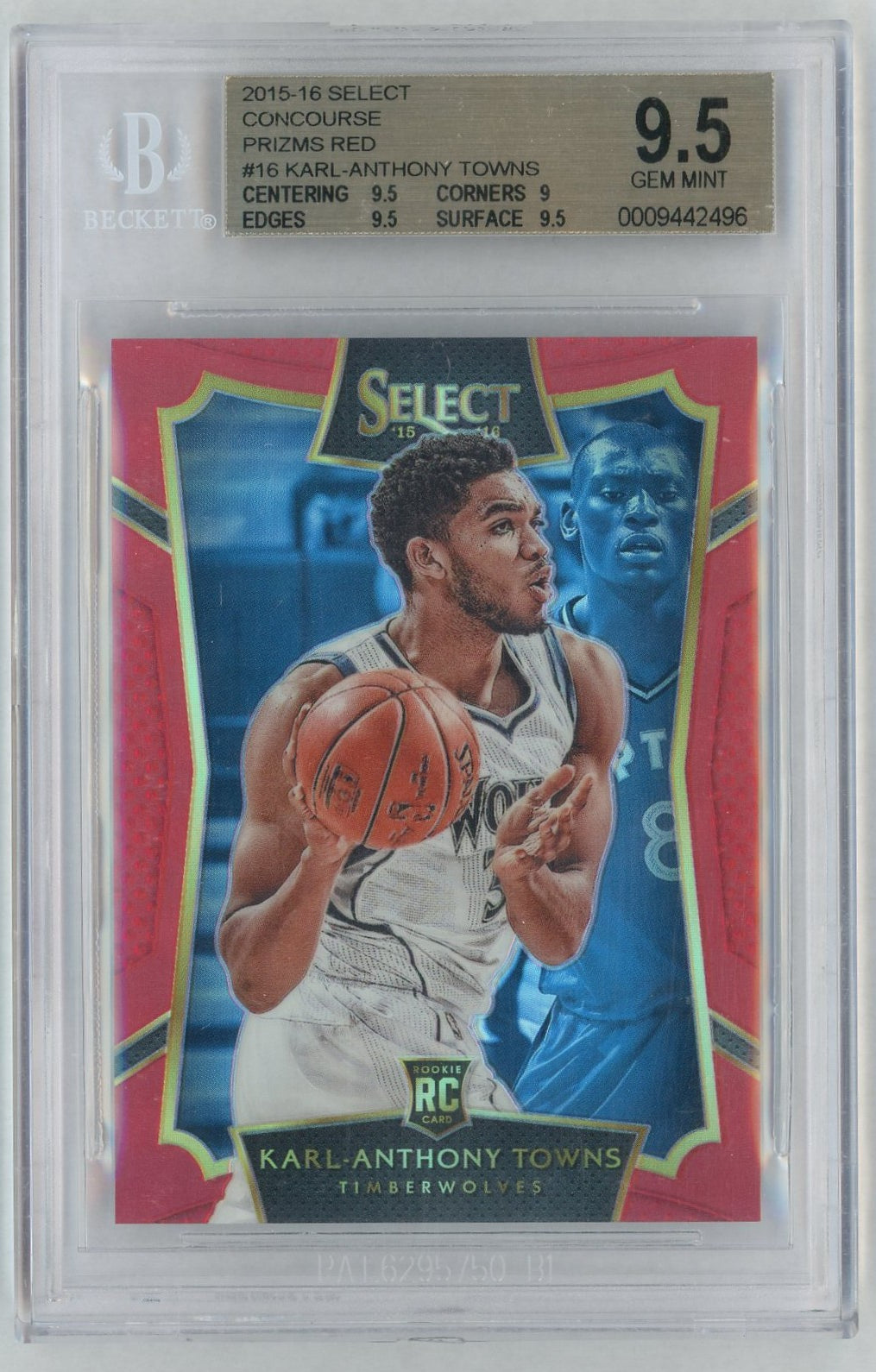 2015-16 Select #16 Karl-Anthony Towns Rookie RC Red /149 BGS 9.5