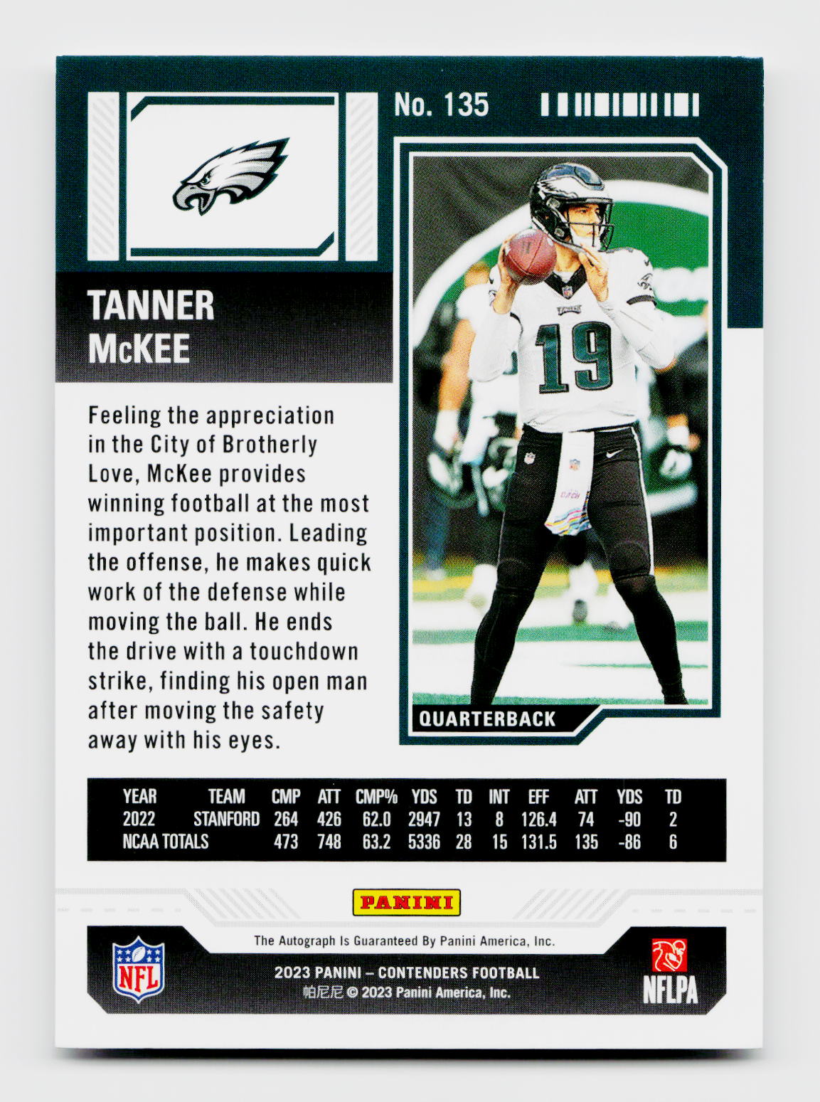2023 Panini Contenders Tanner McKee Rookie Auto #135