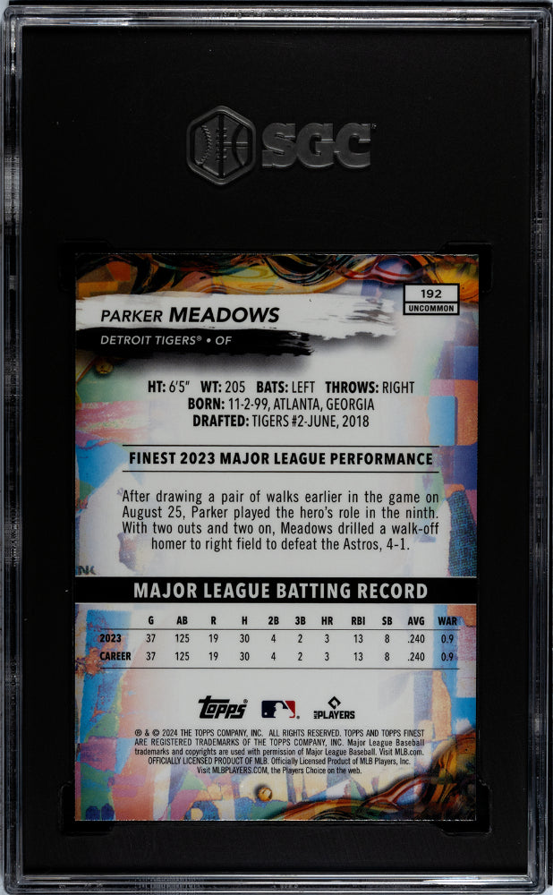 2024 Topps Finest #192 Parker Meadows Uncommon SGC 9