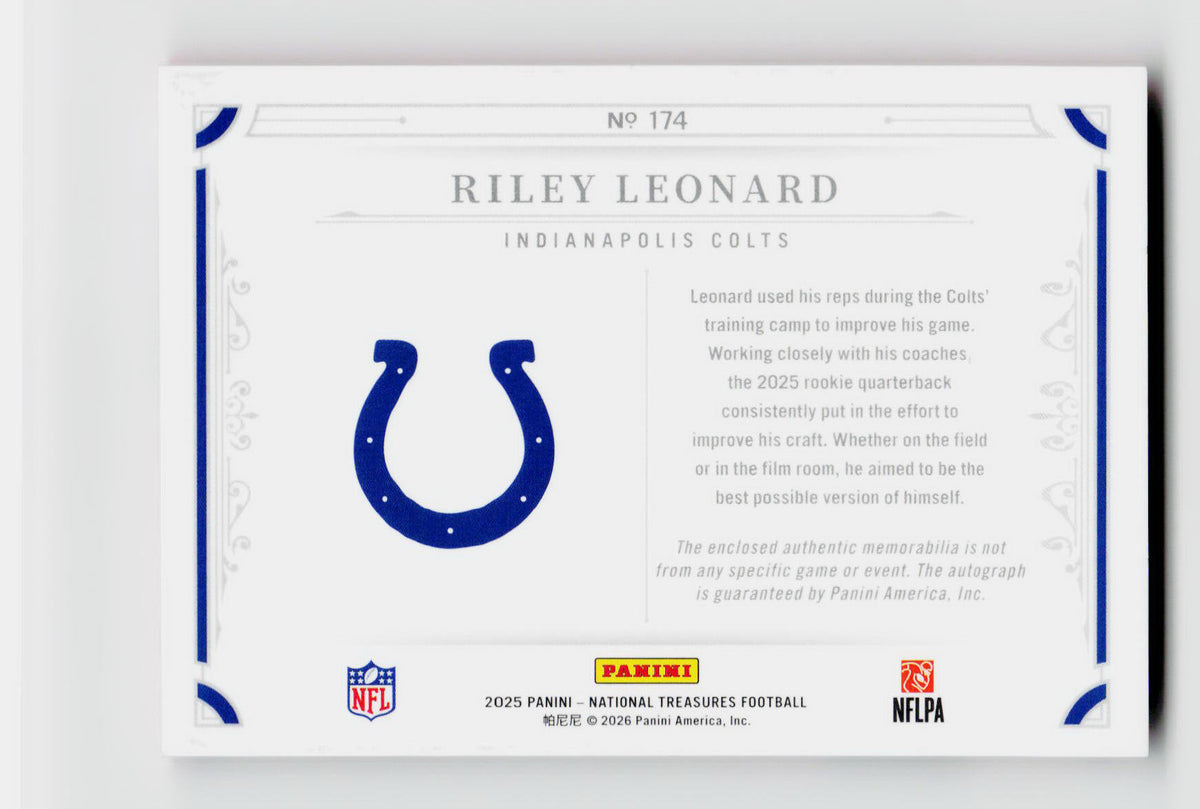 2025 National Treasures #174 Riley Leonard Rookie RC FOTL Stars Stripes Patch Auto /10