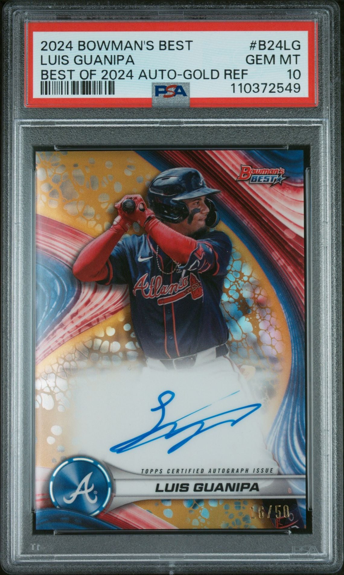 2024 Bowman's Best Gold Refractor Luis Guanipa #B24LG Auto /50 PSA 10