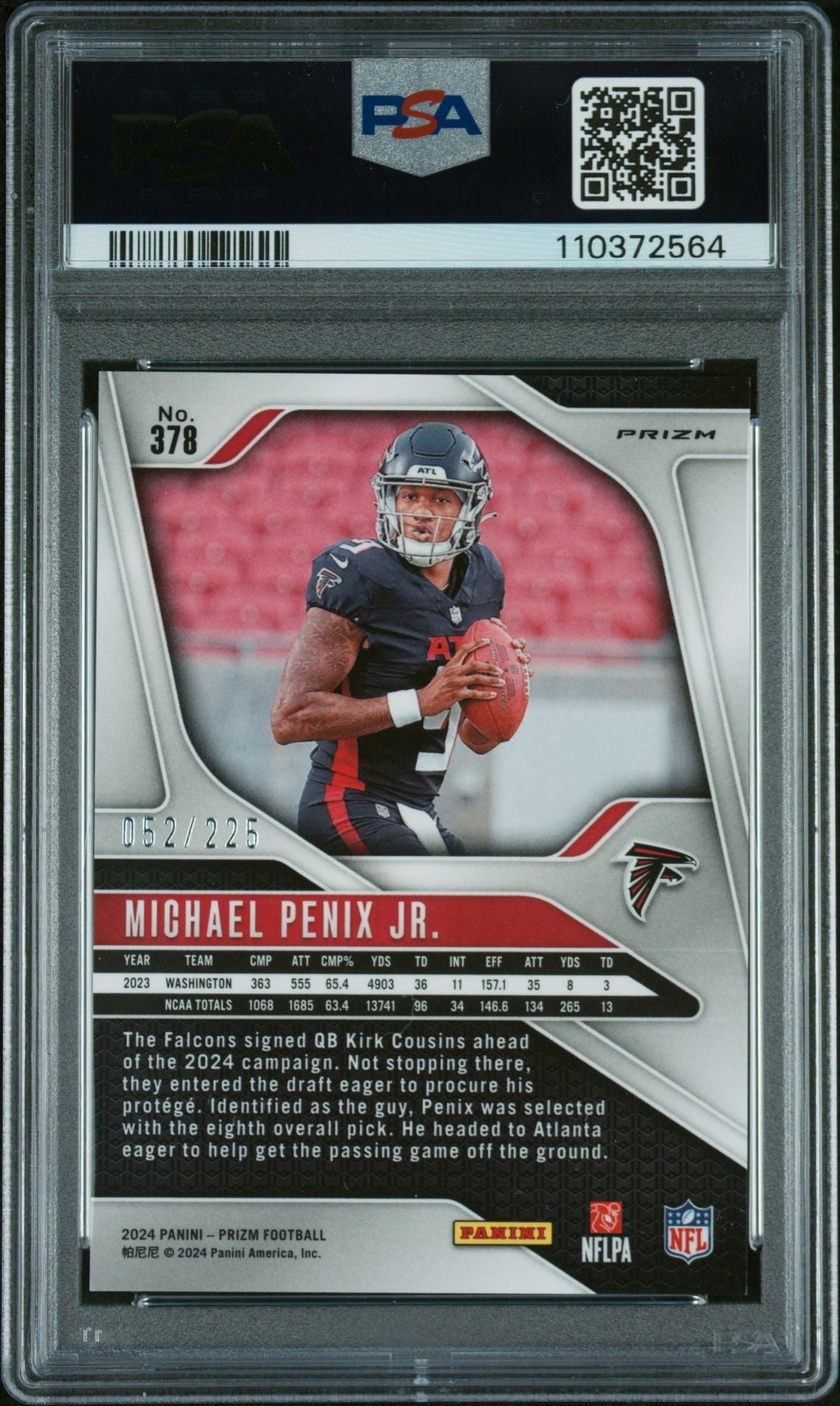 2024 Prizm Purple Ice Michael Penix Jr. #378 RC /225 PSA 10
