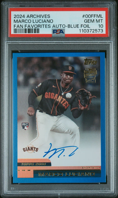 2024 Topps Archives Marco Luciano #00FFML Fan Favorites Blue Foil Auto /25 PSA 10