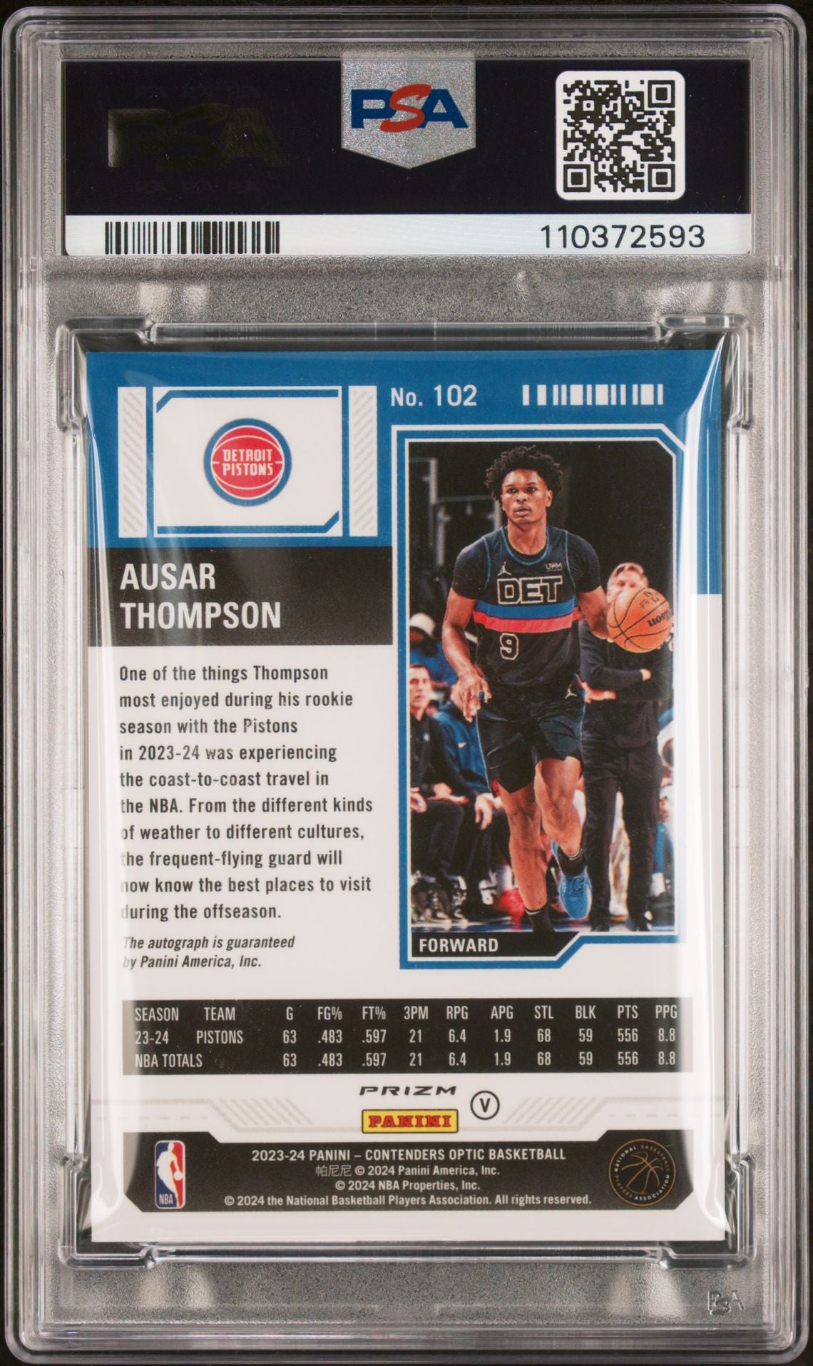 2023 Panini Contenders Optic Ausar Thompson #102 RC Auto PSA 9