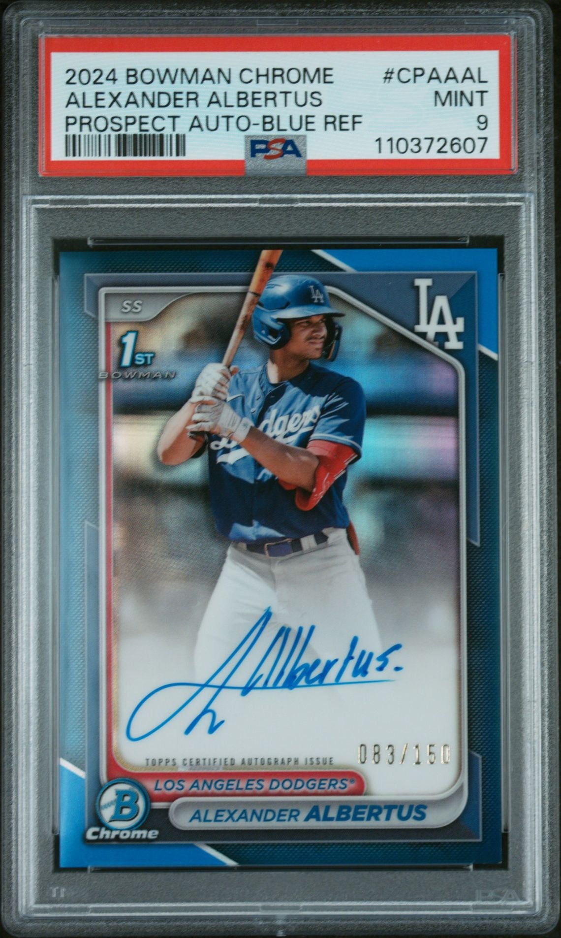 2024 Bowman Chrome Blue Refractor Alexander Albertus #CPAAAL Auto /150 PSA 9