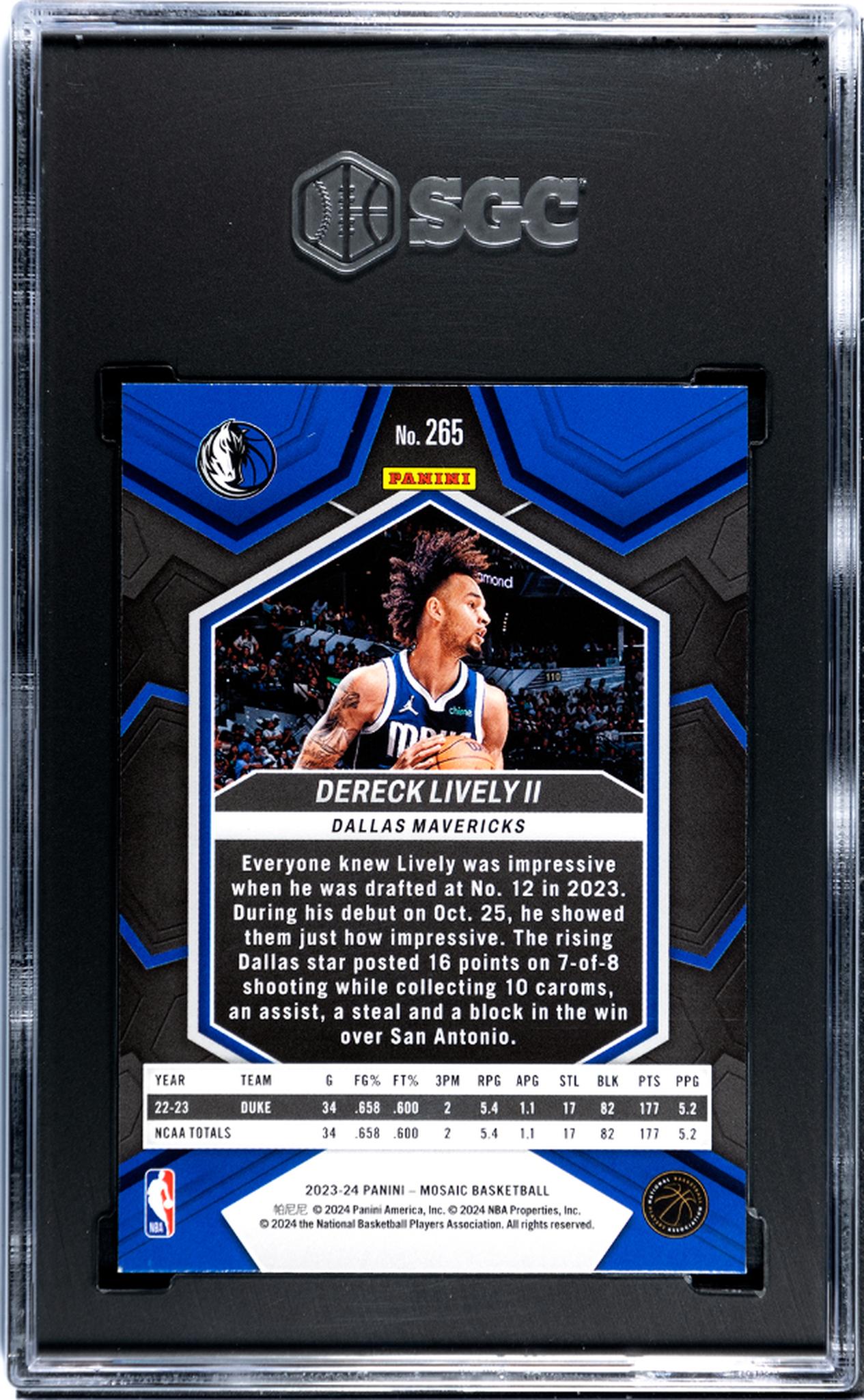 2023 Panini Mosaic Dereck Lively II #265 RC SGC 9.5