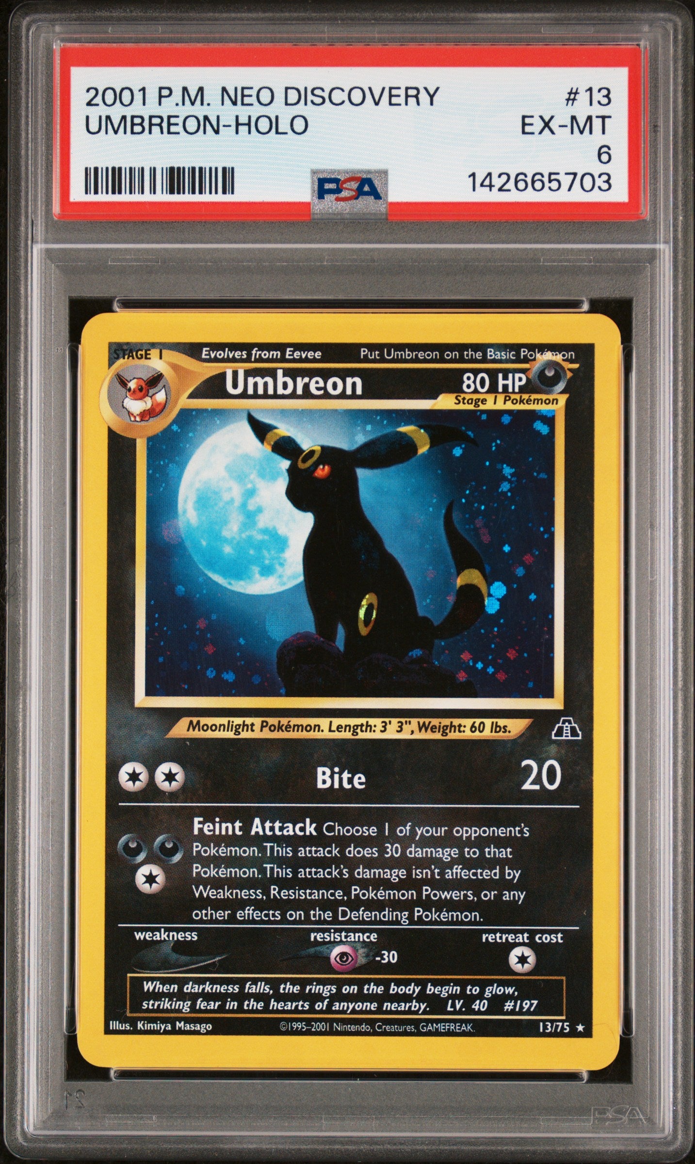 2001 Pokemon Neo Discovery Holo Umbreon #13 PSA 6