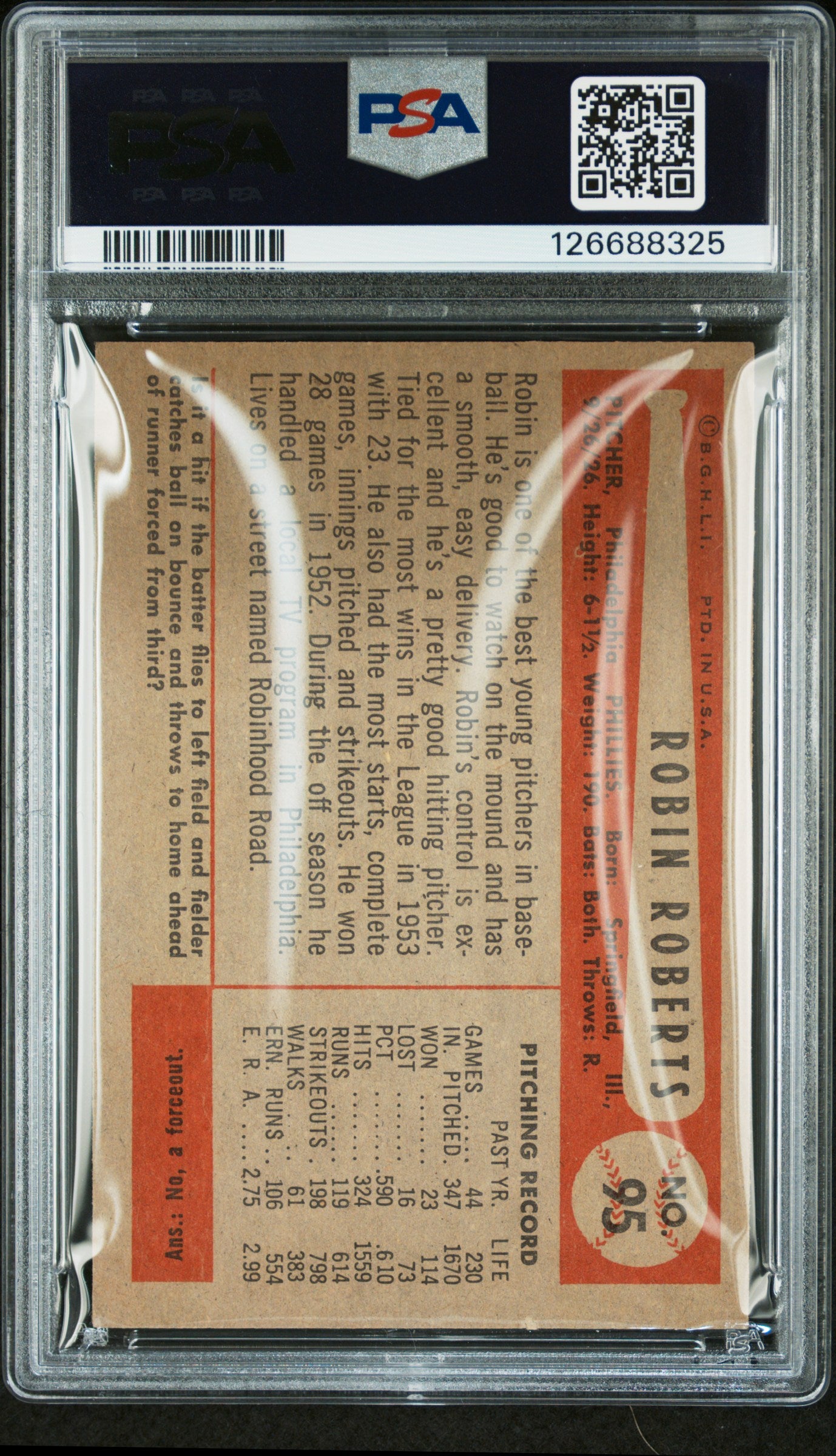 1954 Bowman Robin Roberts #95 PSA 5