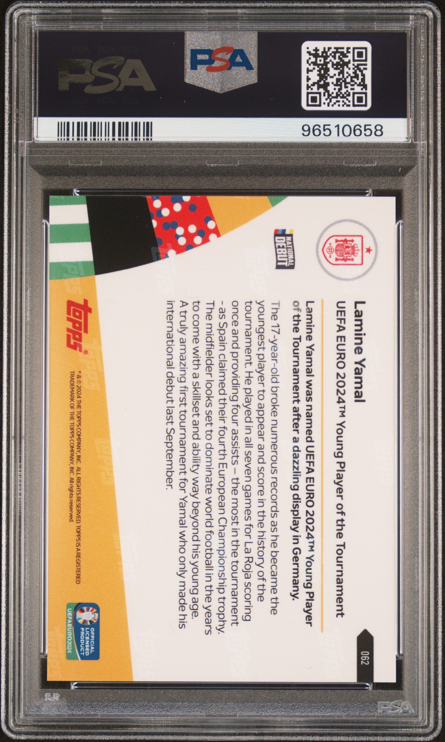 2024 Topps Now UEFA Euro Lamine Yamal #62 /15829 PSA 10