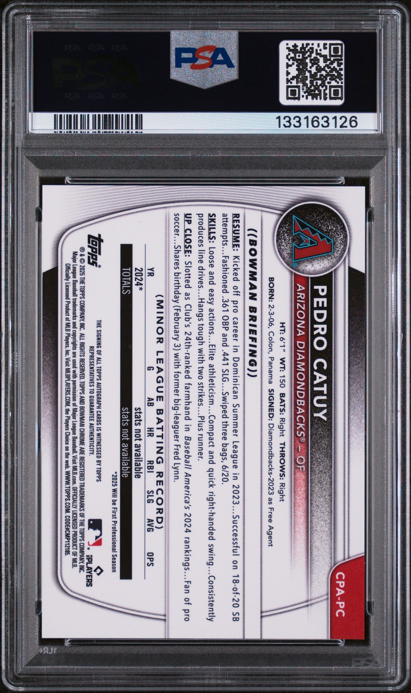 2025 Bowman Chrome Prospect Autograph Green Lava Refractor Pedro Catuy #CPAPC /99 PSA 10