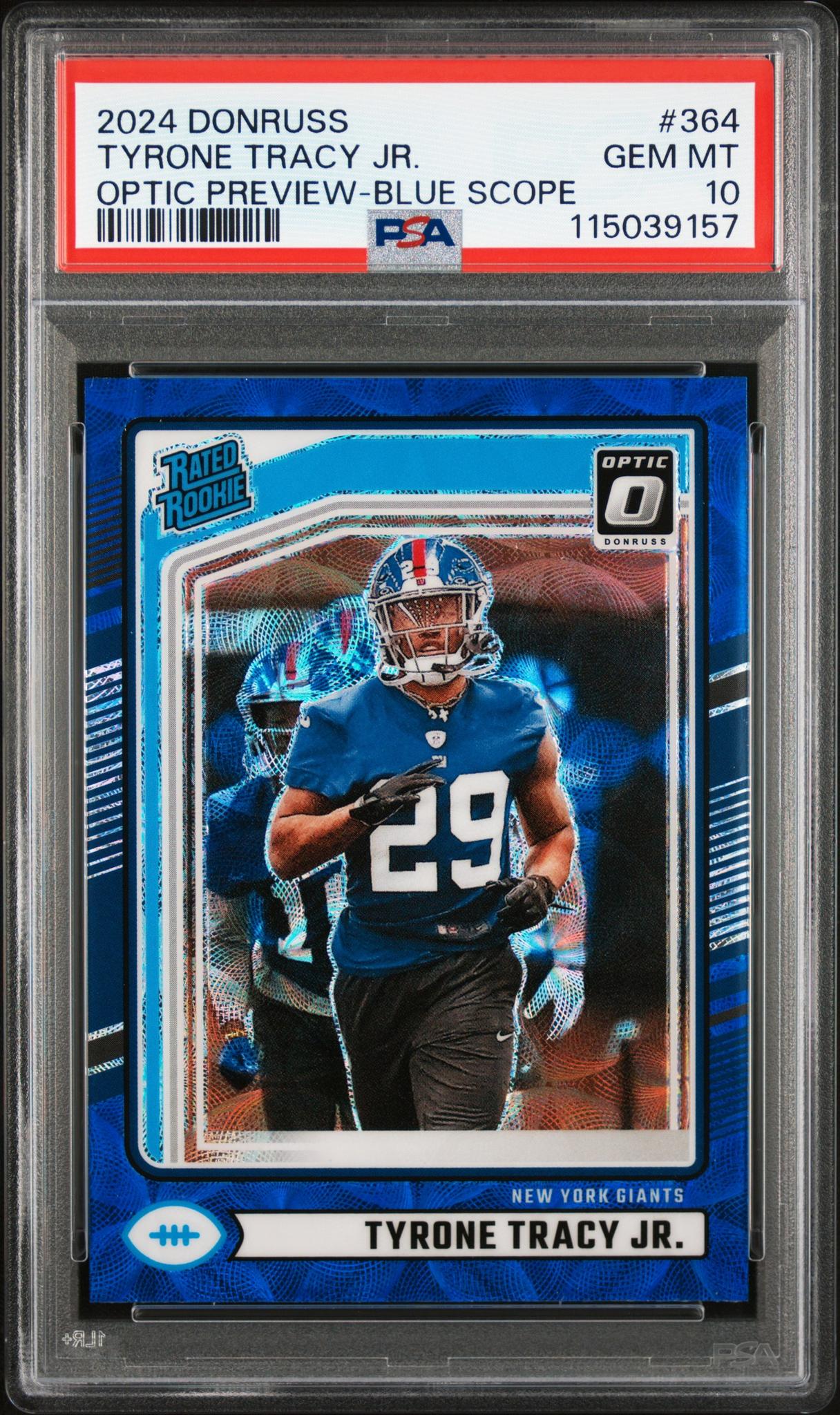2024 Optic Rated Rookies Preview Blue Scope Tyrone Tracy Jr. #364 PSA 10