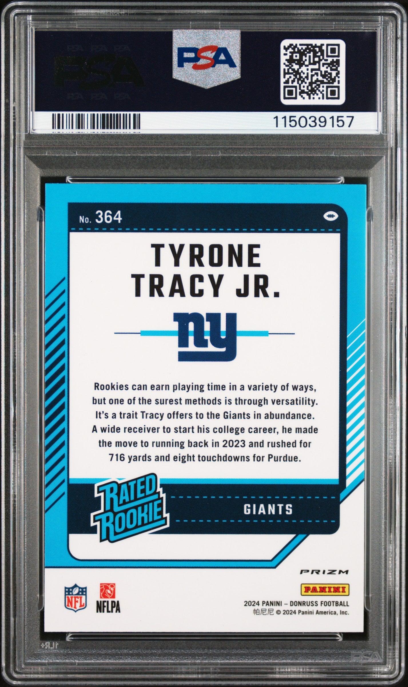 2024 Optic Rated Rookies Preview Blue Scope Tyrone Tracy Jr. #364 PSA 10