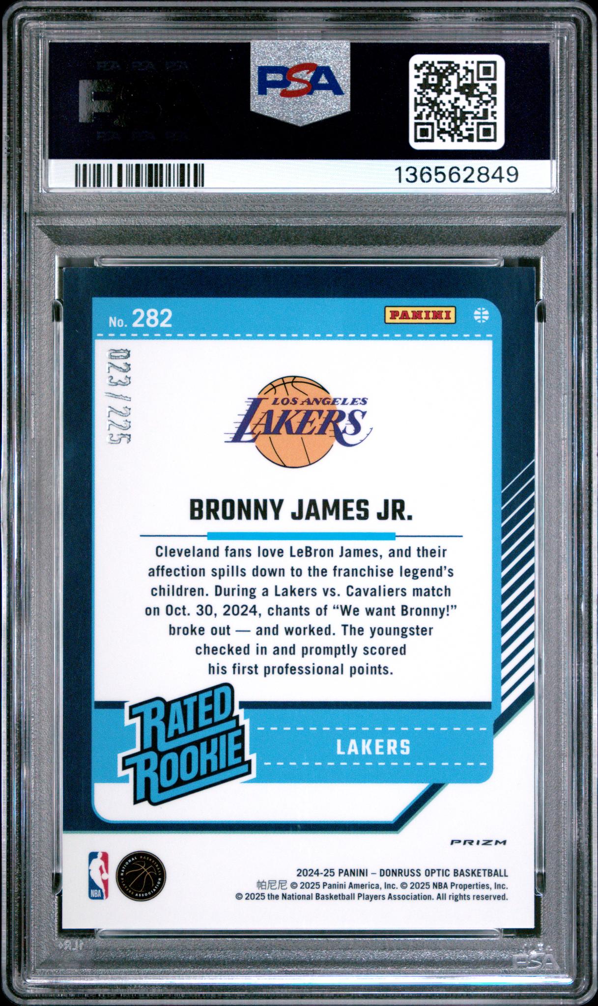 2024 Panini Donruss Optic Aqua Bronny James Jr. #282 /225 PSA 9
