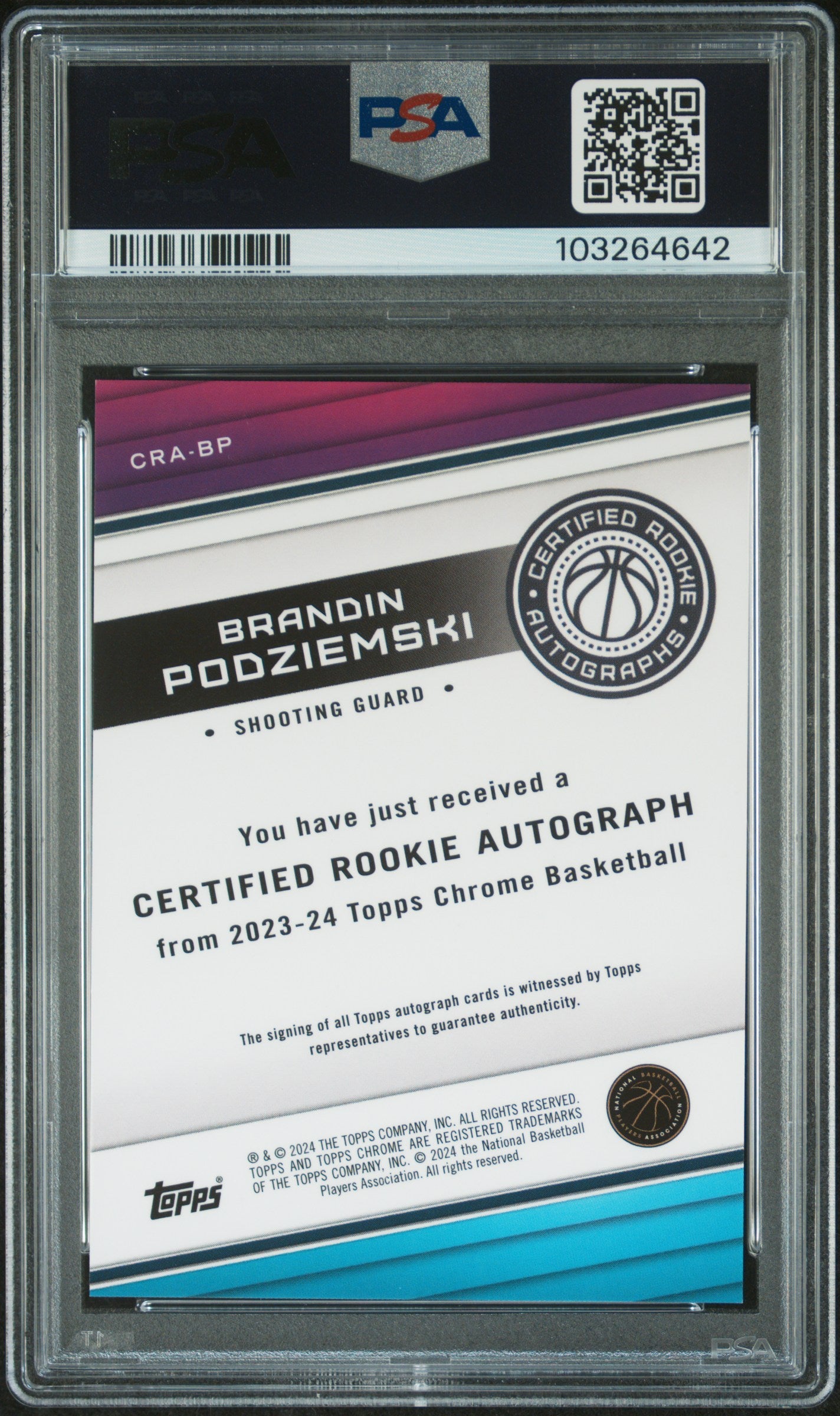 2023 Chrome Rookie Autographs Brandin Podziemski #CRABP PSA 9