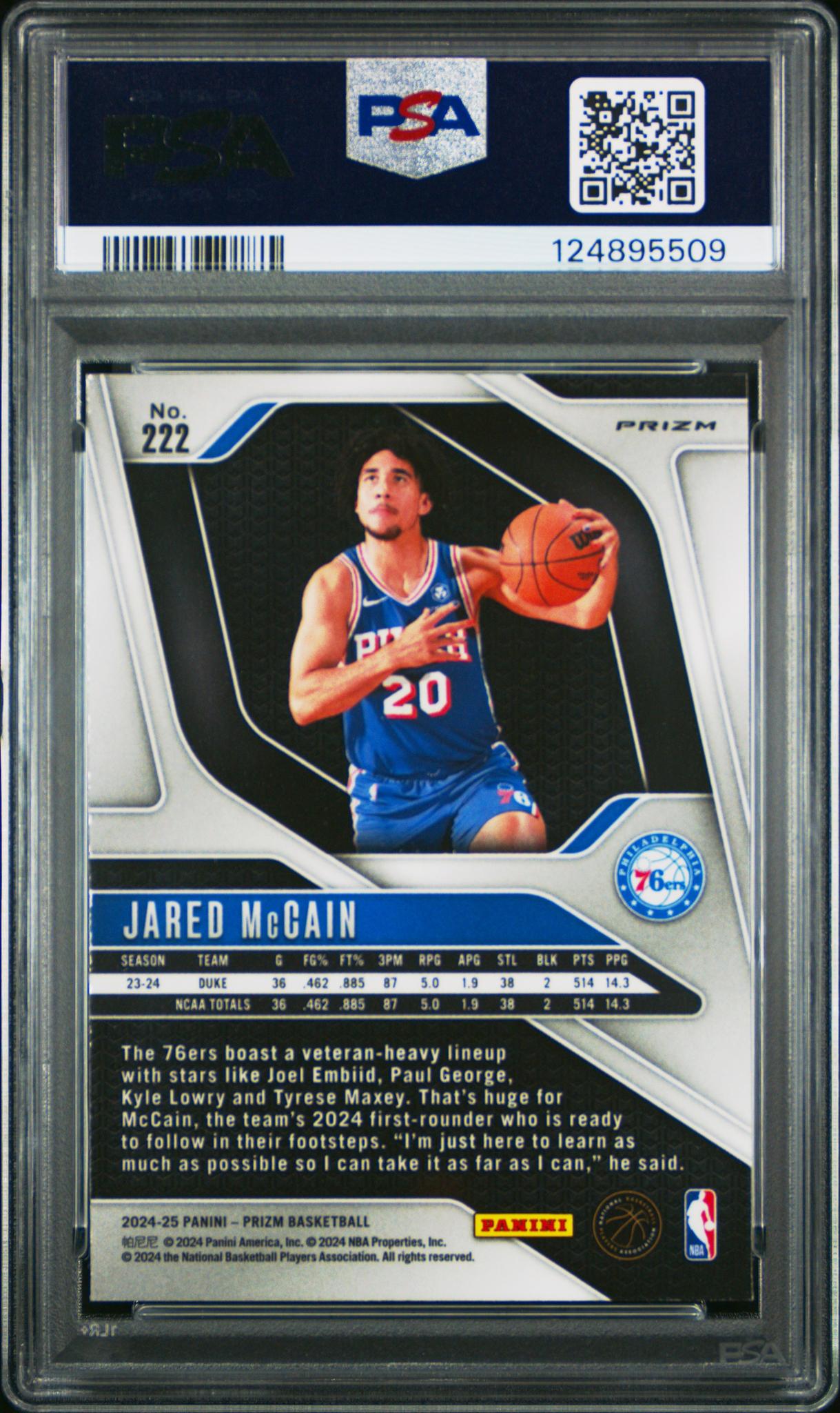 2024 Panini Prizm Green Ice Prizm Jared Mccain #222 PSA 9