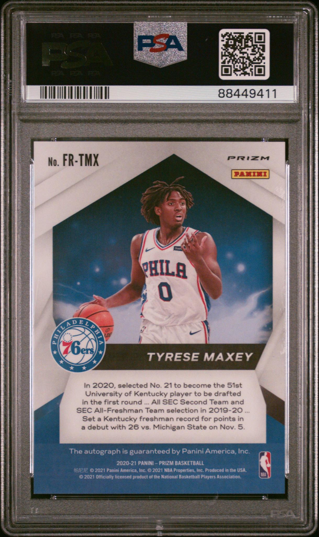 2020 Panini Prizm Fast Break Rookie Autograph Prizm Tyrese Maxey #35 PSA 10
