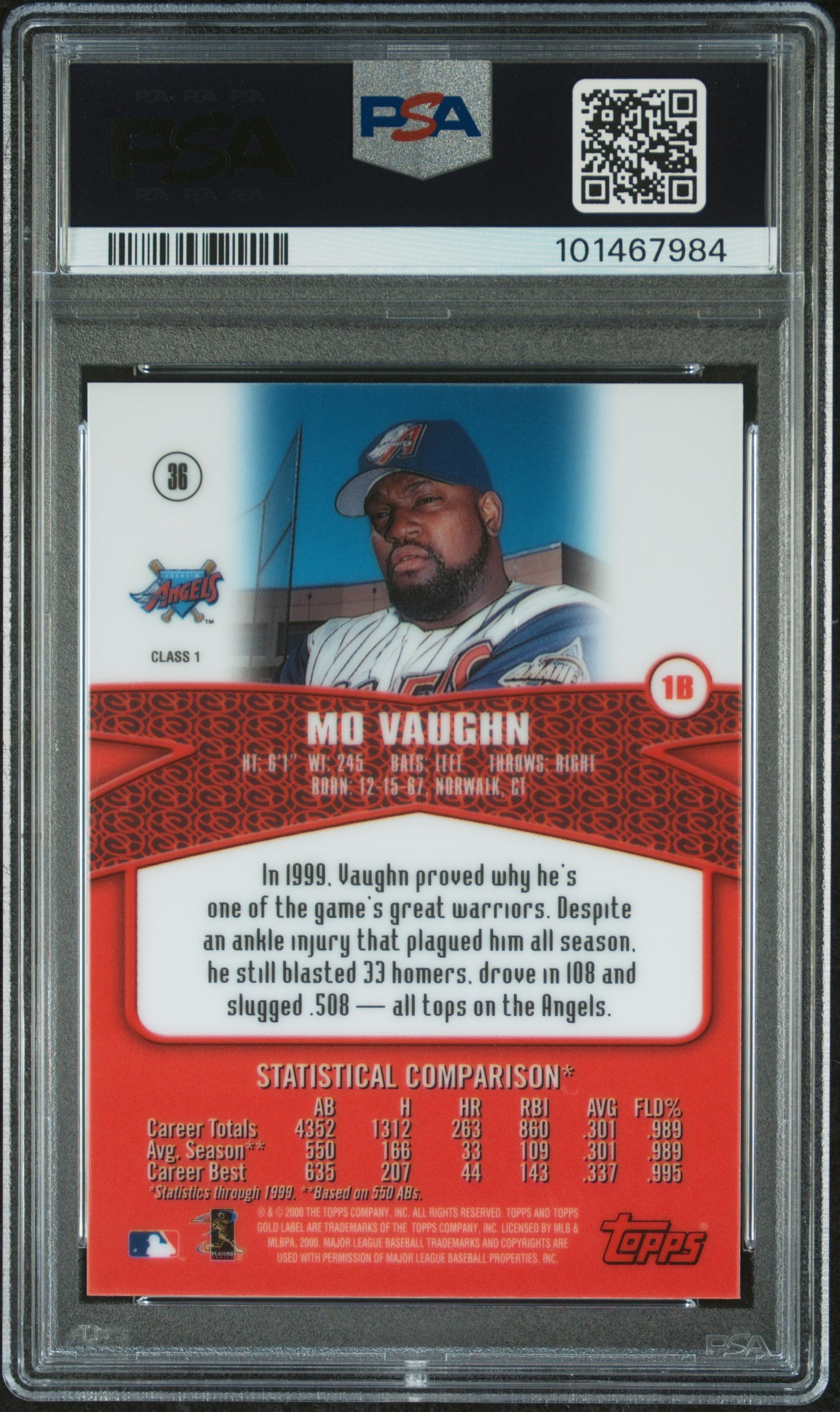 2000 Topps Gold Label Class 1 Mo Vaughn #36 PSA 9