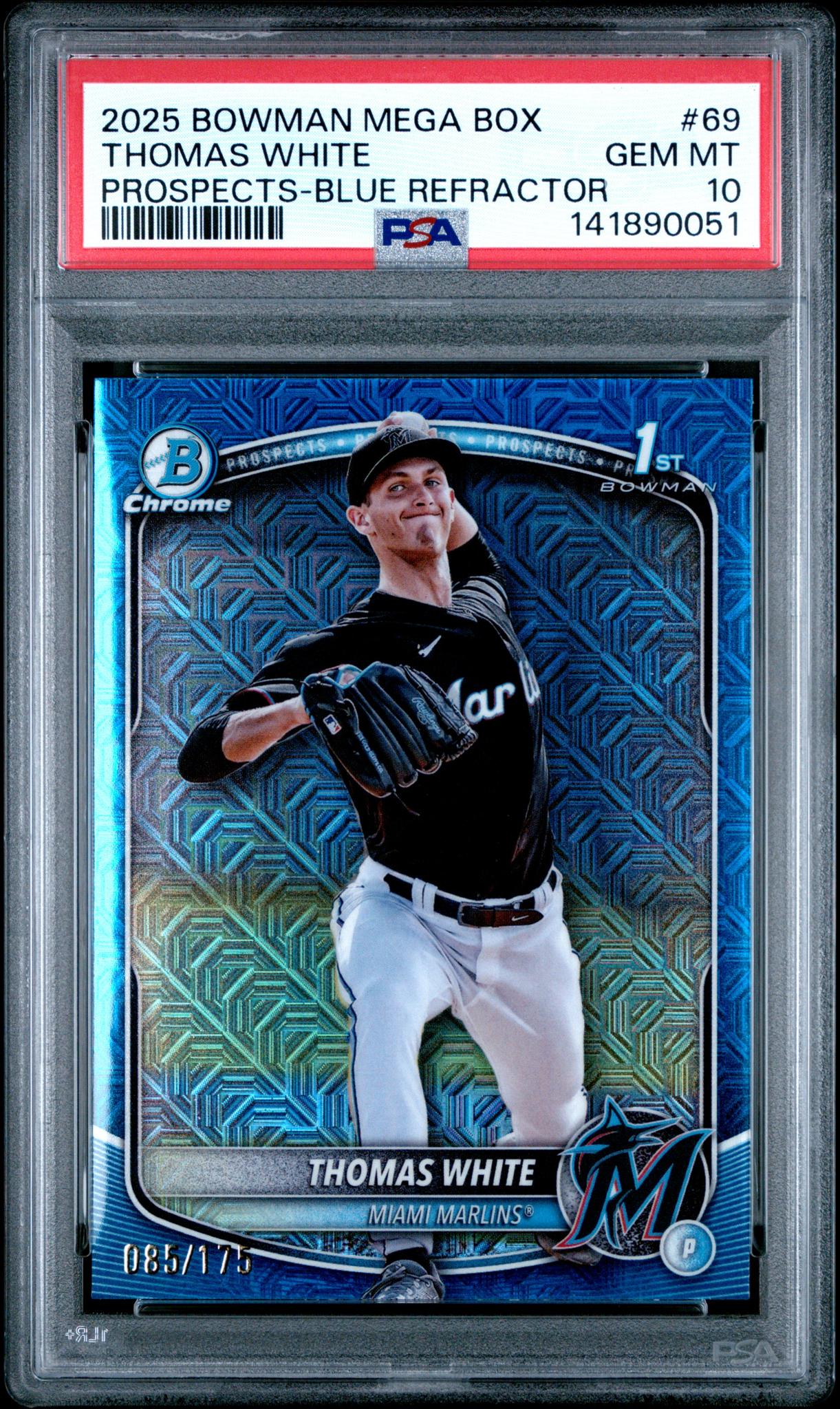 2025 Bowman Mega Box Chrome Prospects Blue Refractor Thomas White #69 PSA 10