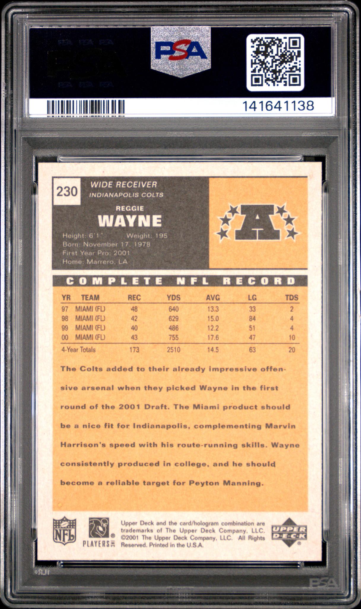 2001 Upper Deck Vintage Reggie Wayne #230 PSA 9