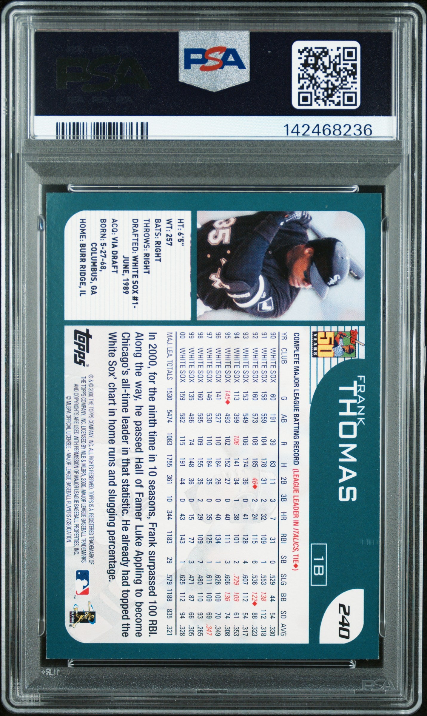 2001 Topps Home Team Advantage Frank Thomas #240 PSA 9