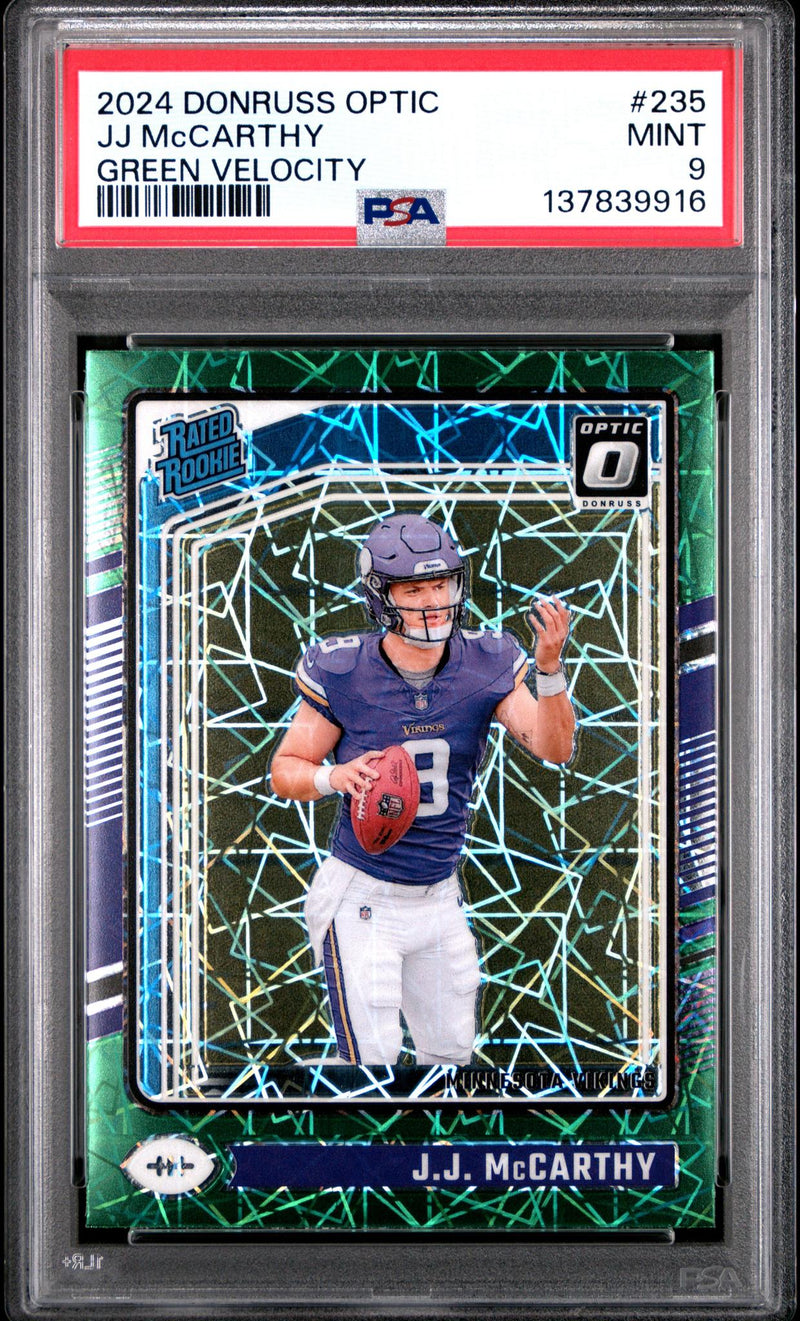 2024 Donruss Optic Rated Rookie Green Velocity JJ Mccarthy #235 PSA 9