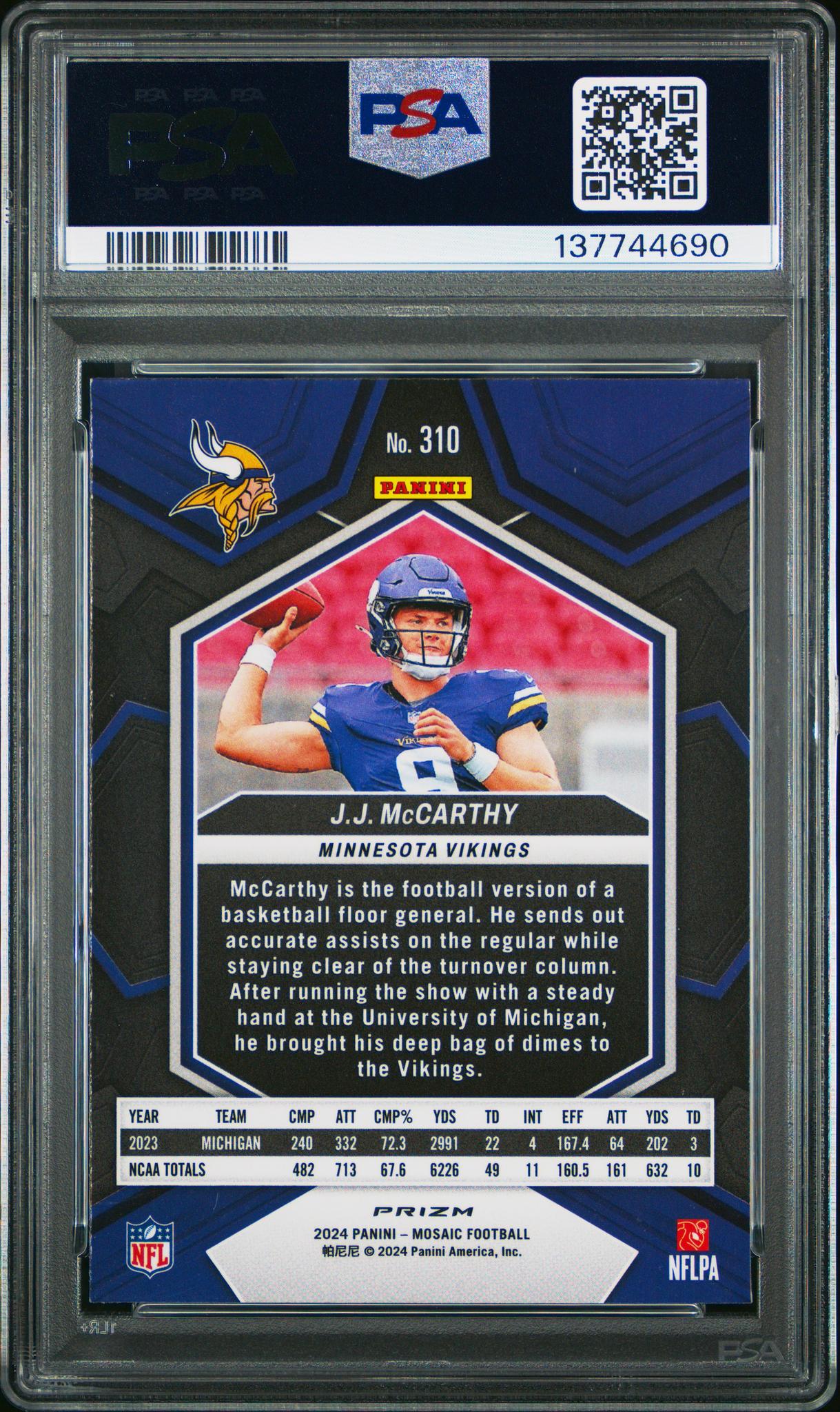 2024 Panini Mosaic Choice Red and Green JJ Mccarthy #310 PSA 9