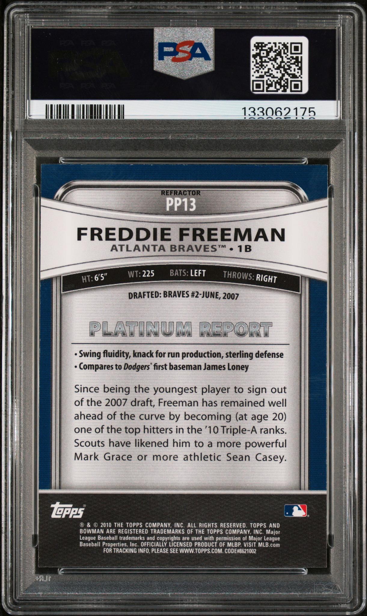 2010 Bowman Platinum Prospects Purple Refractor Freddie Freeman #PP13 PSA 8