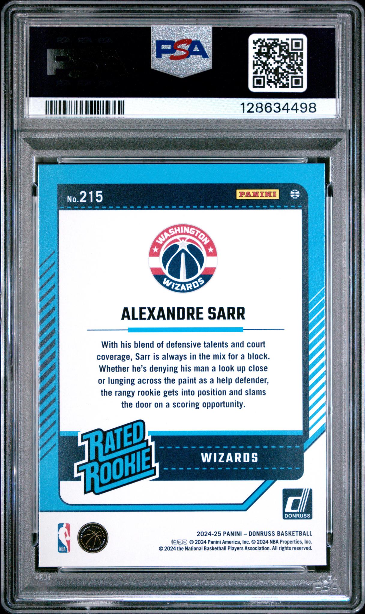 2024 Panini Donruss Wedges Alexandre Sarr #215 PSA 9