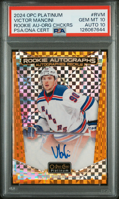 2024-25 OPC Platinum Victor Mancini #RVM Rookie Autographs Orange Checkers /15 PSA 10