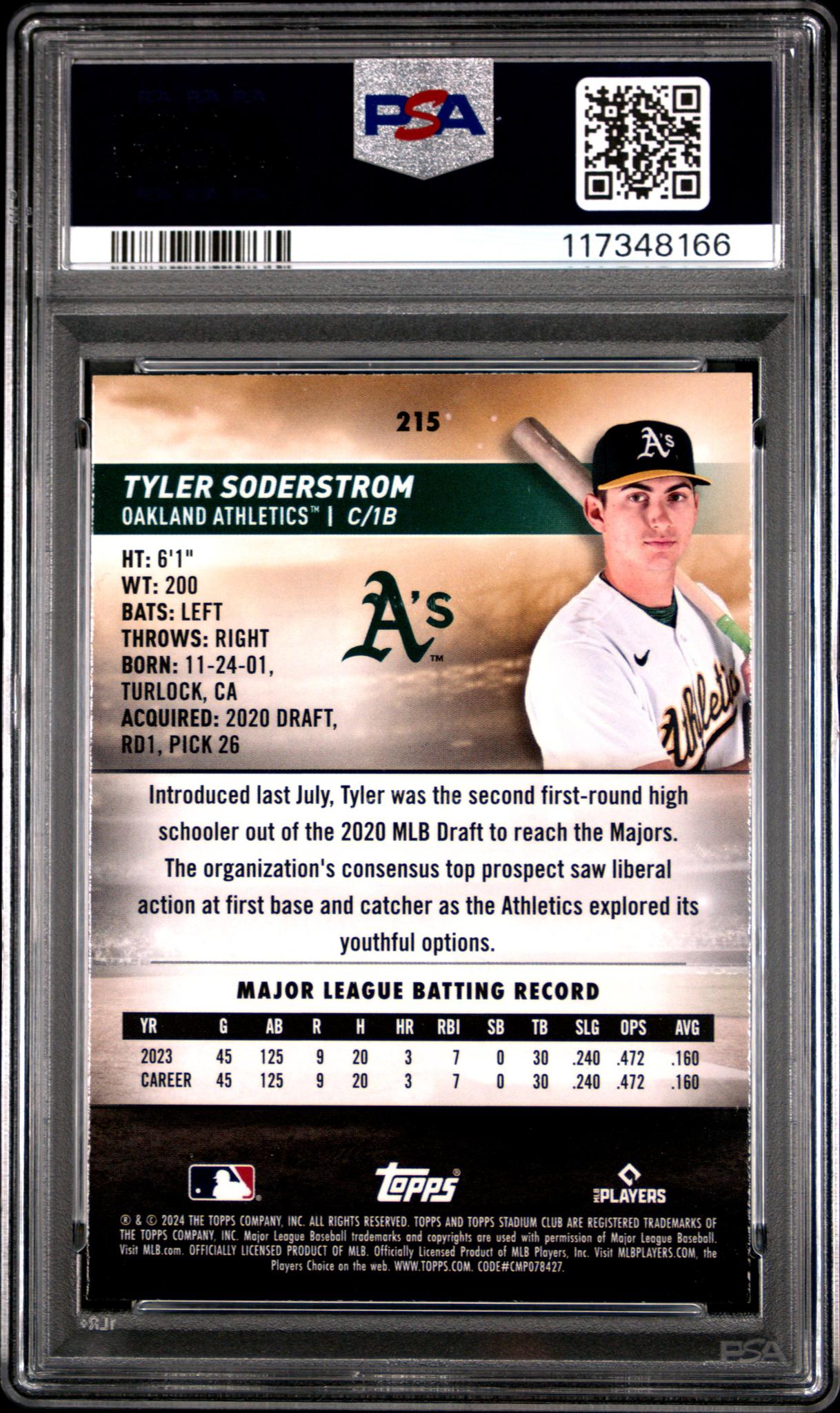 2024 Stadium Club Tyler Soderstrom #215 PSA 10