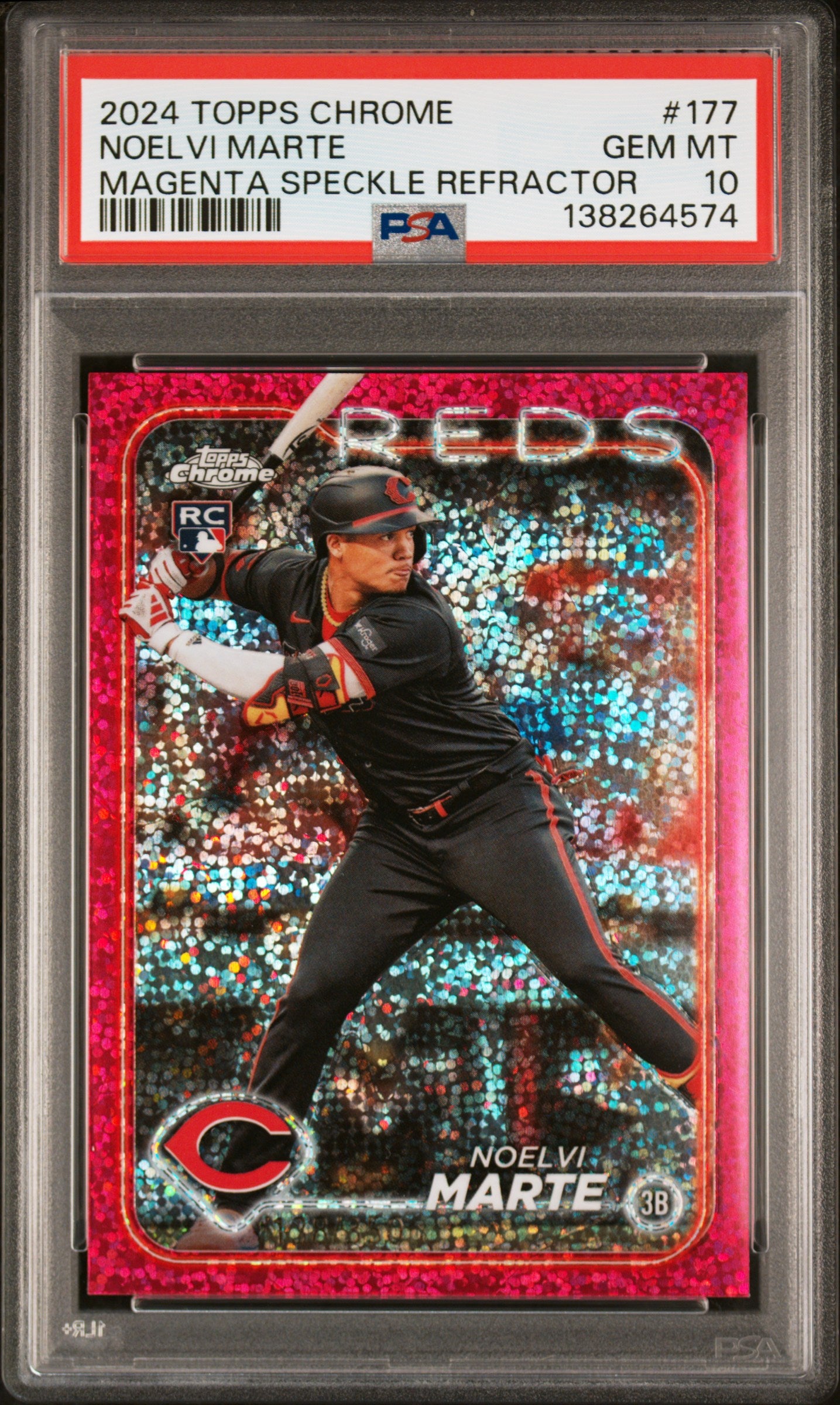 2024 Topps Chrome Magenta Speckle Refractor Noelvi Marte #177 PSA 10