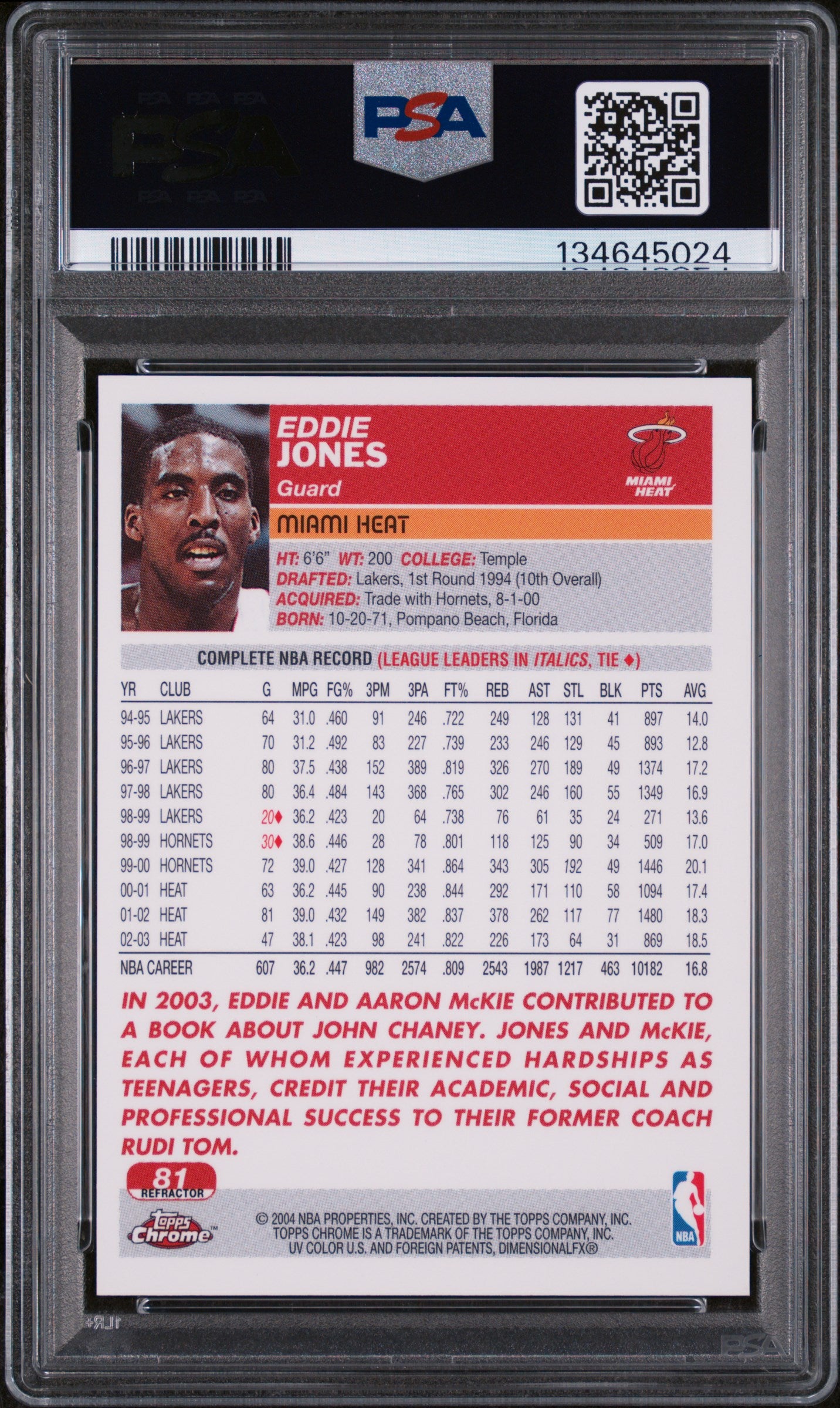 2003 Topps Chrome Refractor Eddie Jones #81 PSA 9