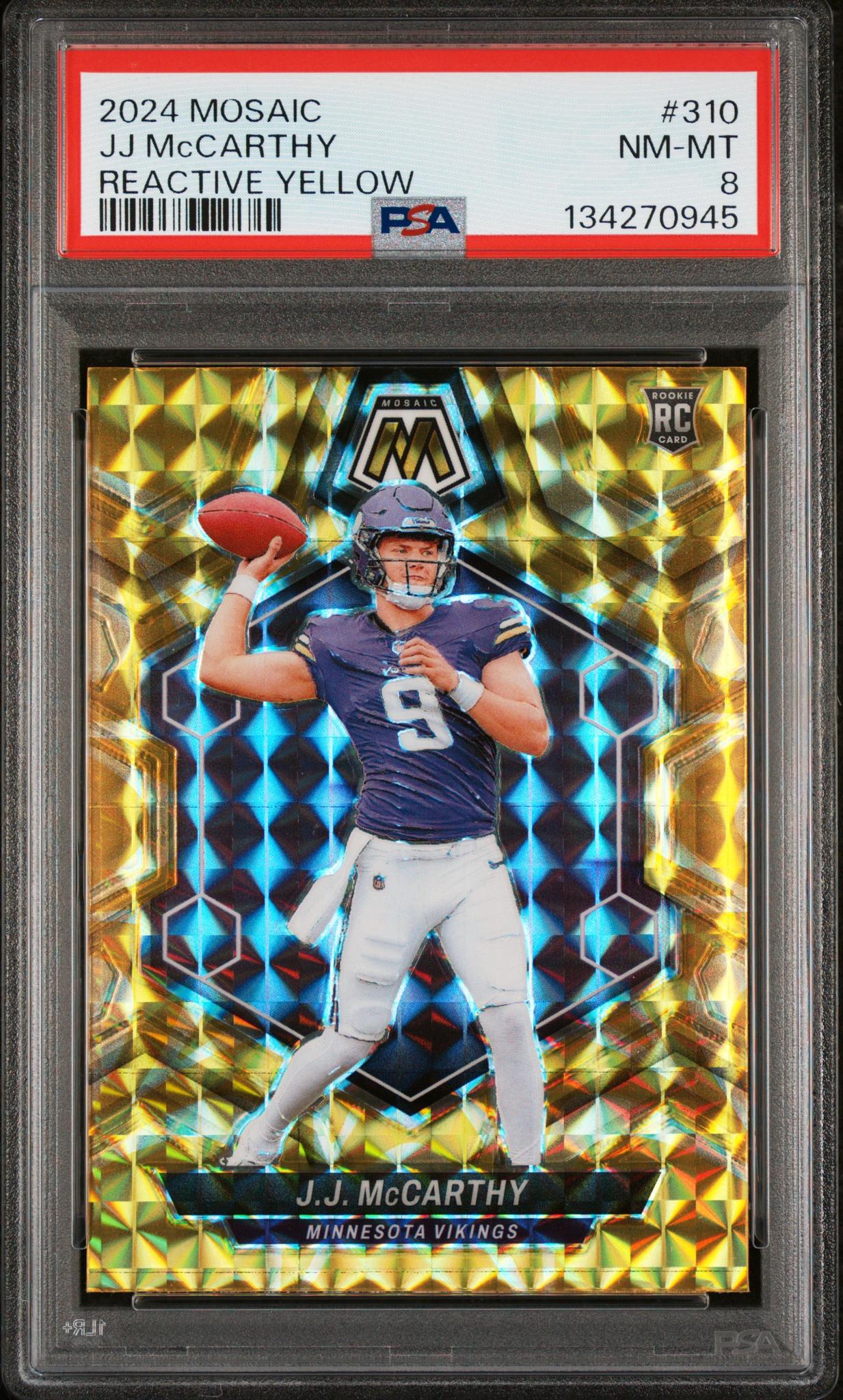 2024 Panini Mosaic Reactive Yellow JJ Mccarthy #310 PSA 8