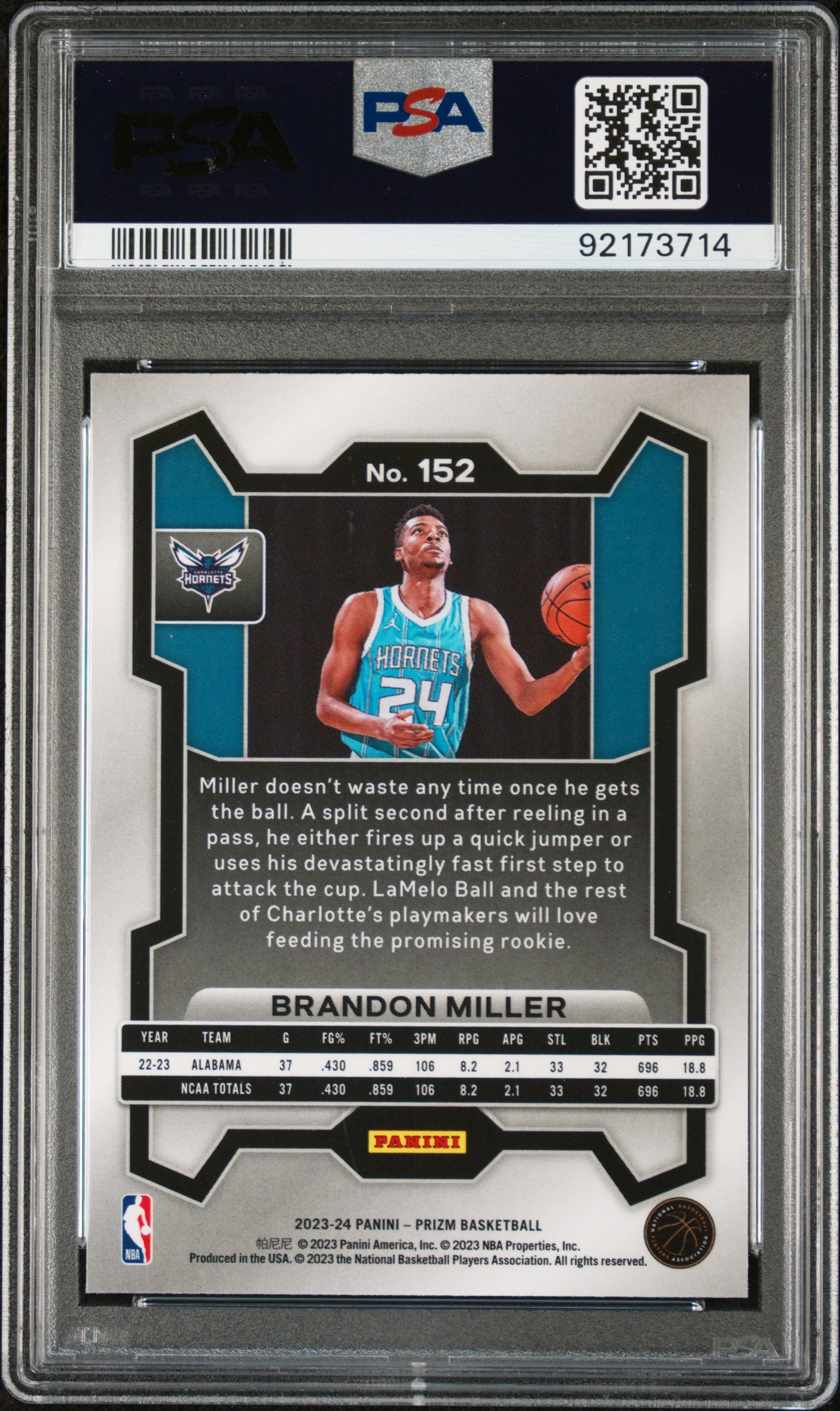 2023 Panini Prizm Brandon Miller #152 PSA 10